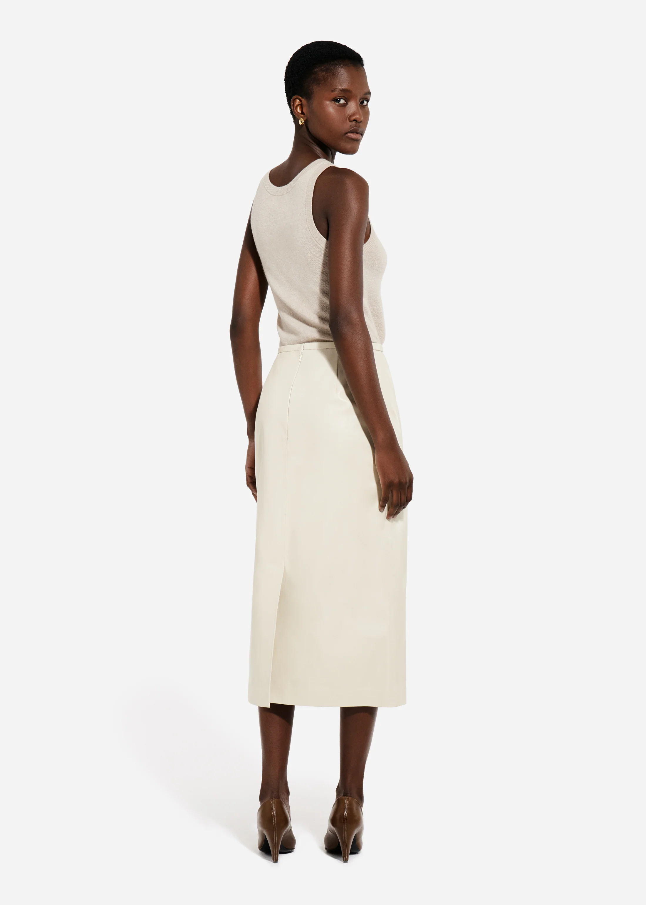 Pencil Skirt in Leather - Pearl - Image 2