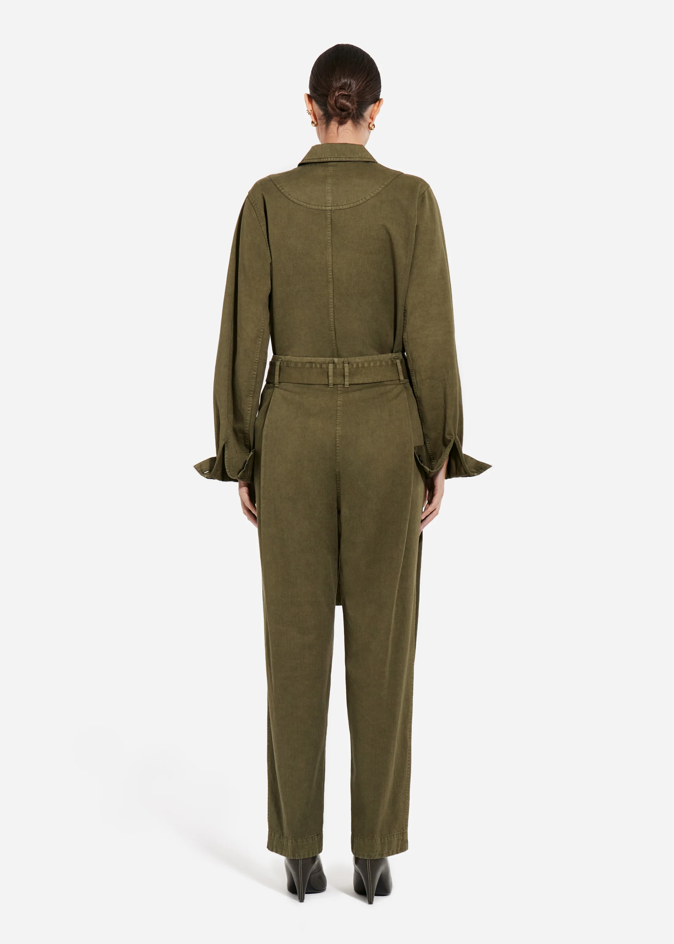 Garment Dyed Pleated Pant in Cotton - Avocado - Image 5