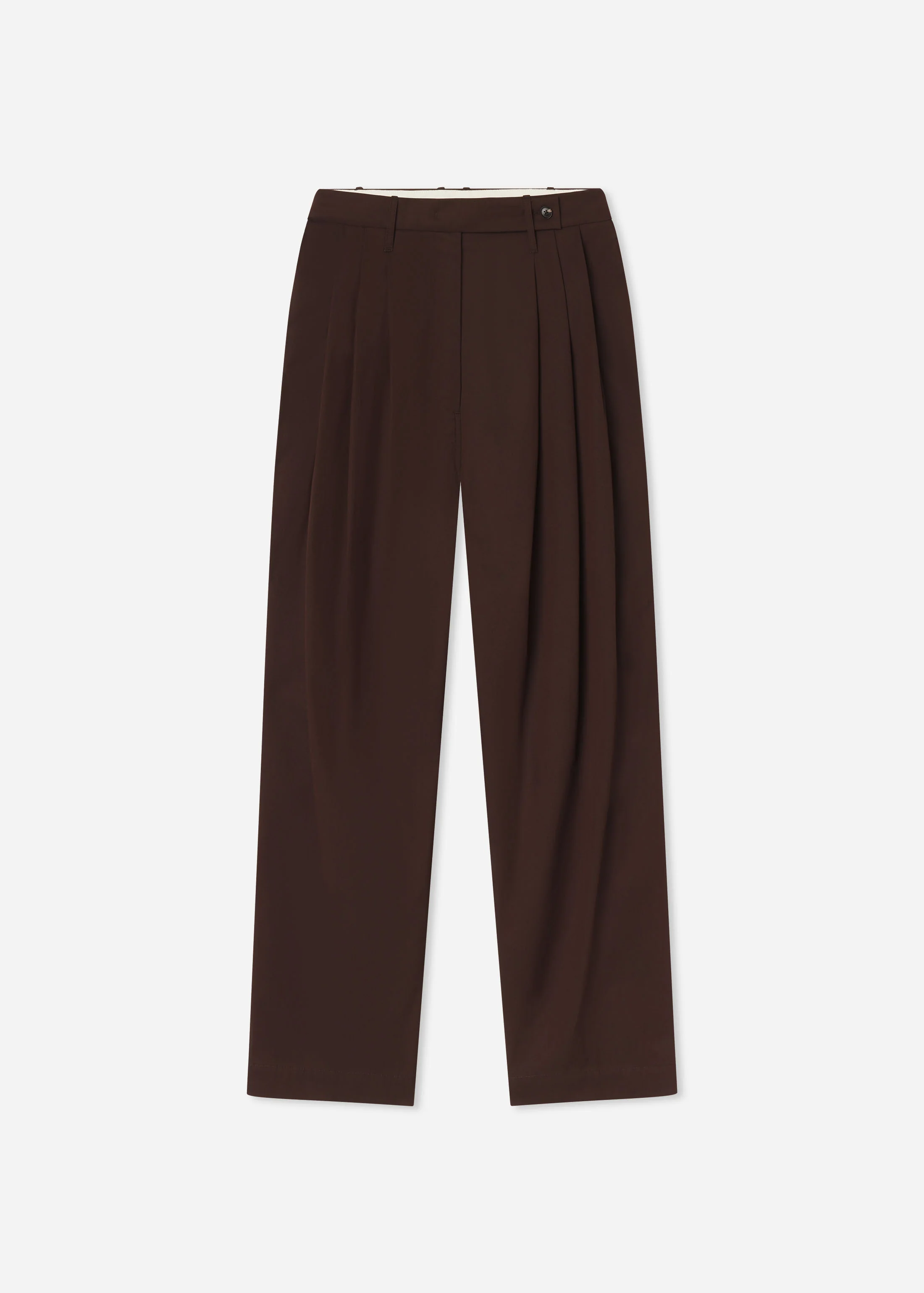 Wide Leg Pleated Pants in Cotton Twill - Chocolate - Image 6