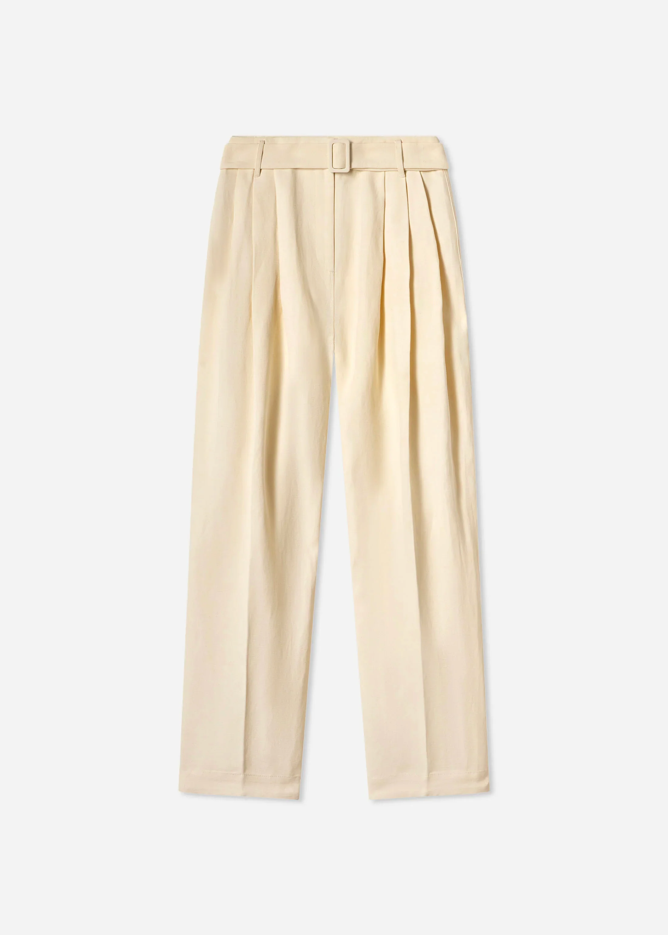 Belted Pleated Pant in Viscose Linen - Pearl - Image 5