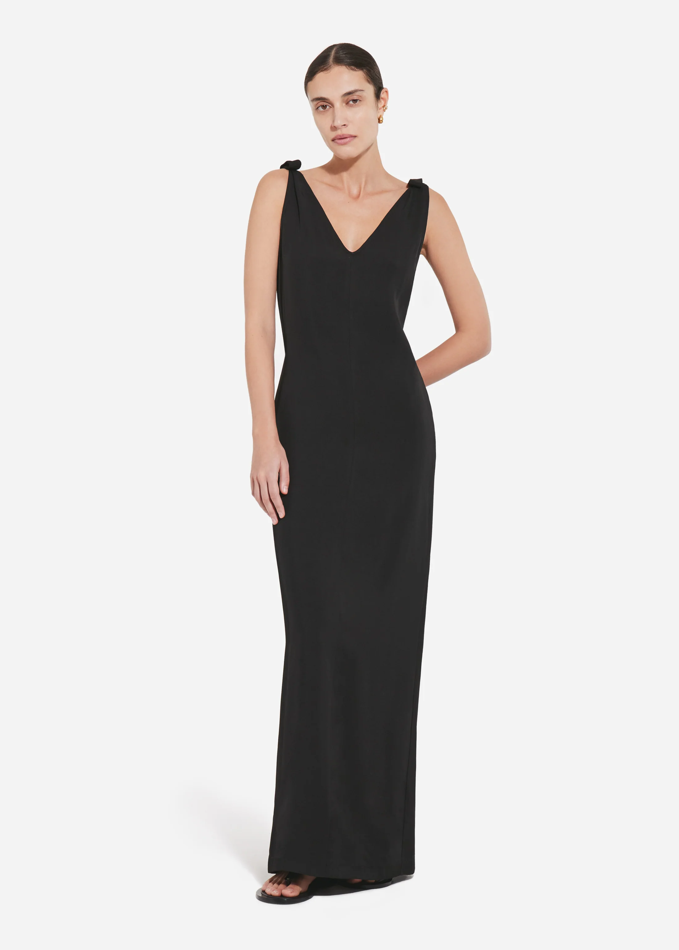 Pleated Slip Dress in Viscose Twill - Black