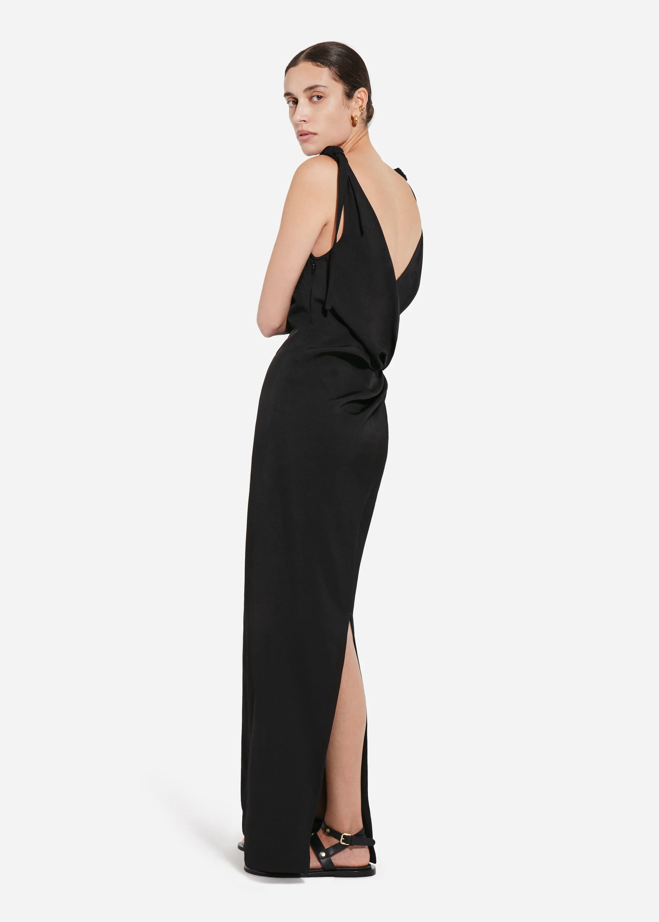 Pleated Slip Dress in Viscose Twill - Black - Image 2