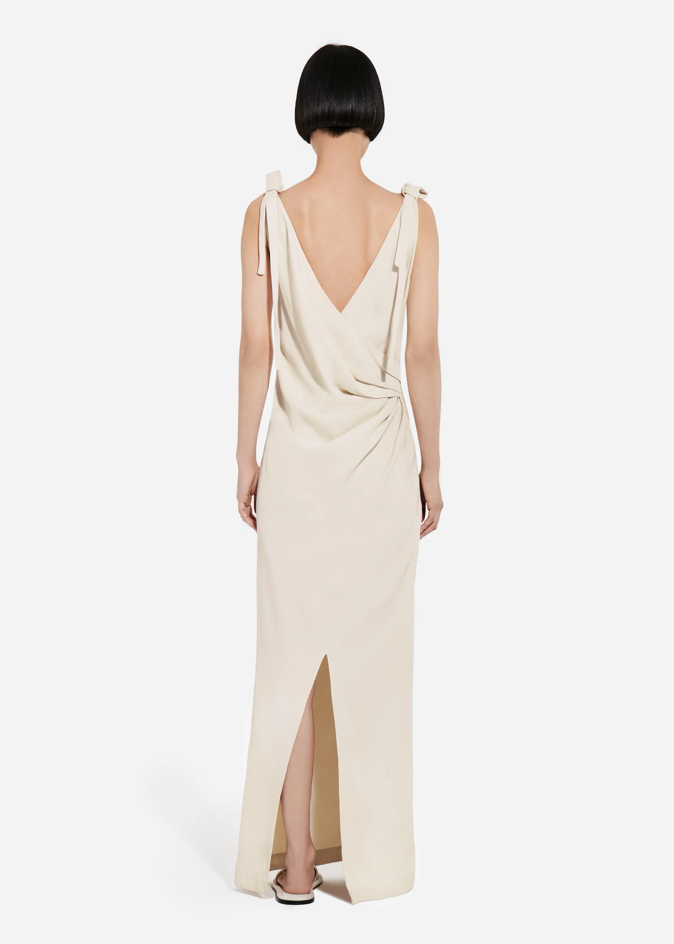 Pleated Slip Dress in Viscose Twill - Pearl - Image 3