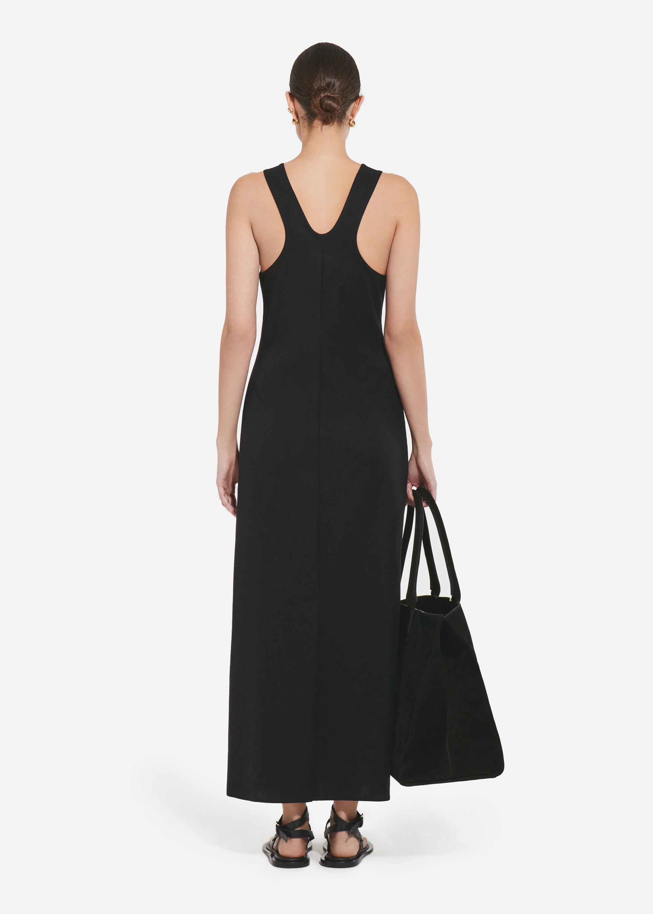 Racer Back Tank Dress in Cotton - Black - Image 2