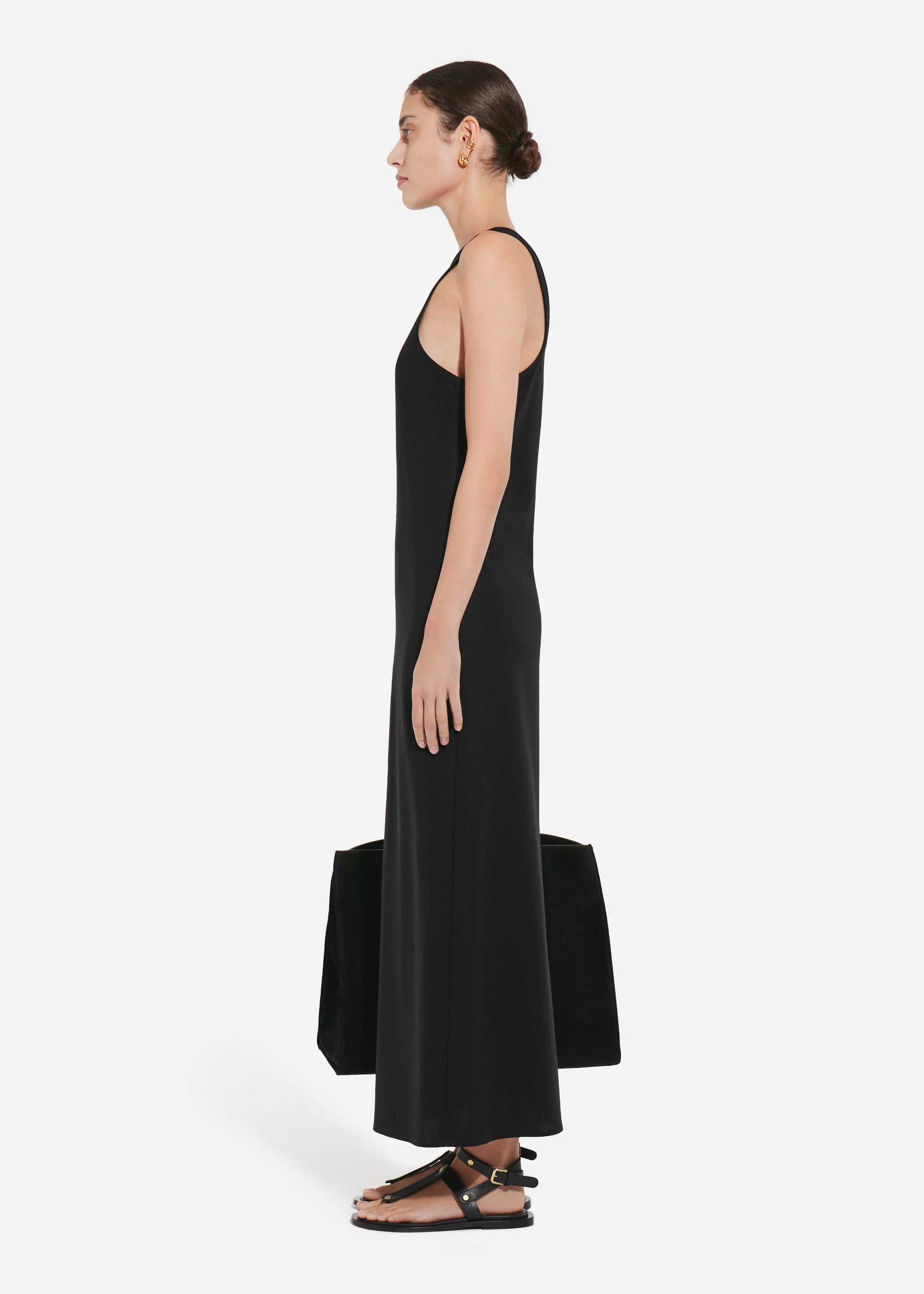 Racer Back Tank Dress in Cotton - Black - Image 3