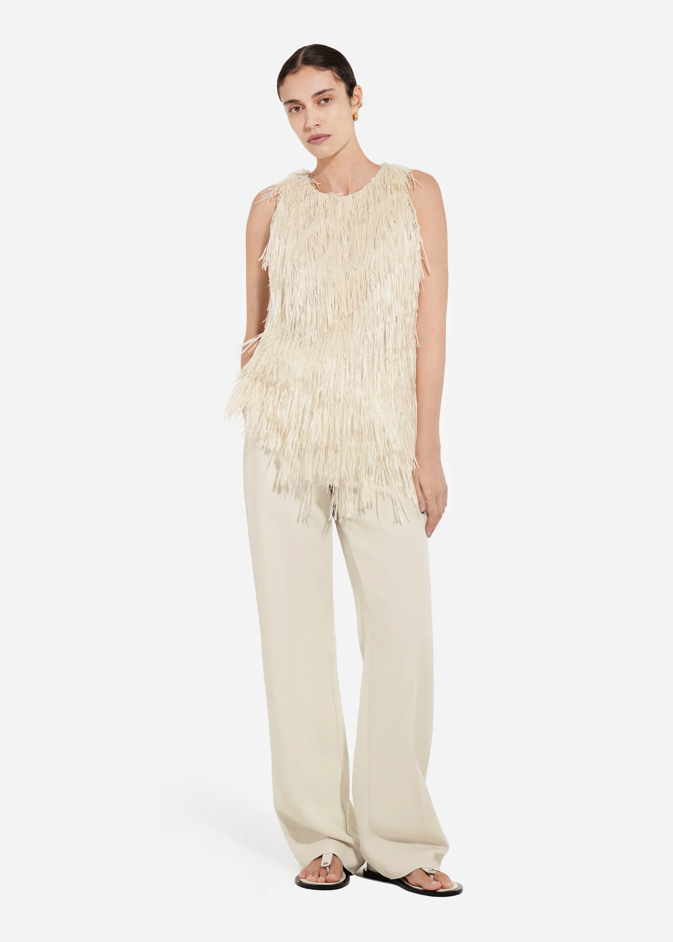 Racer Back Fringe Tank - Pearl - Image 3
