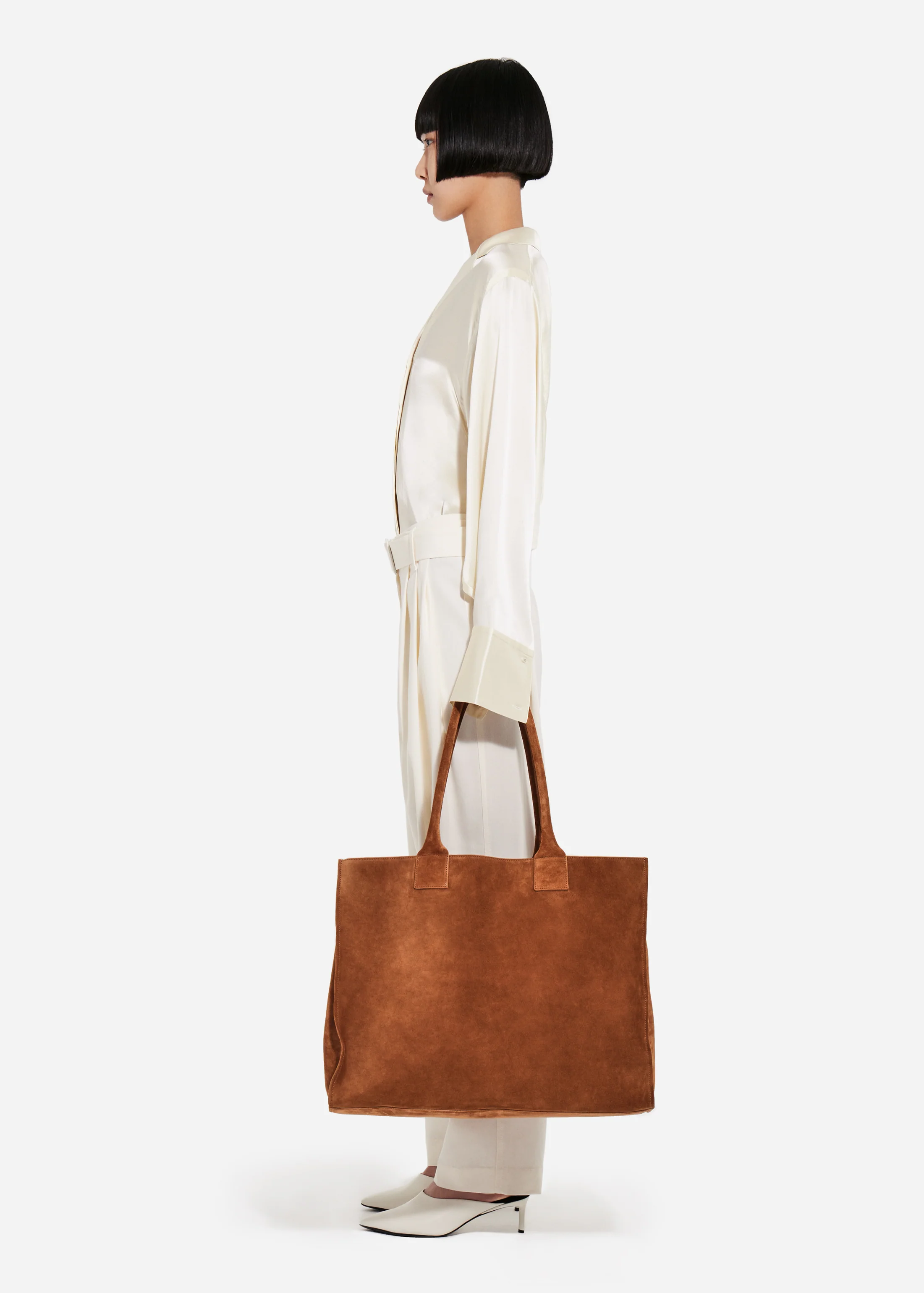 Relaxed Button Down Shirt in Silk Charmeuse - Pearl - Image 3