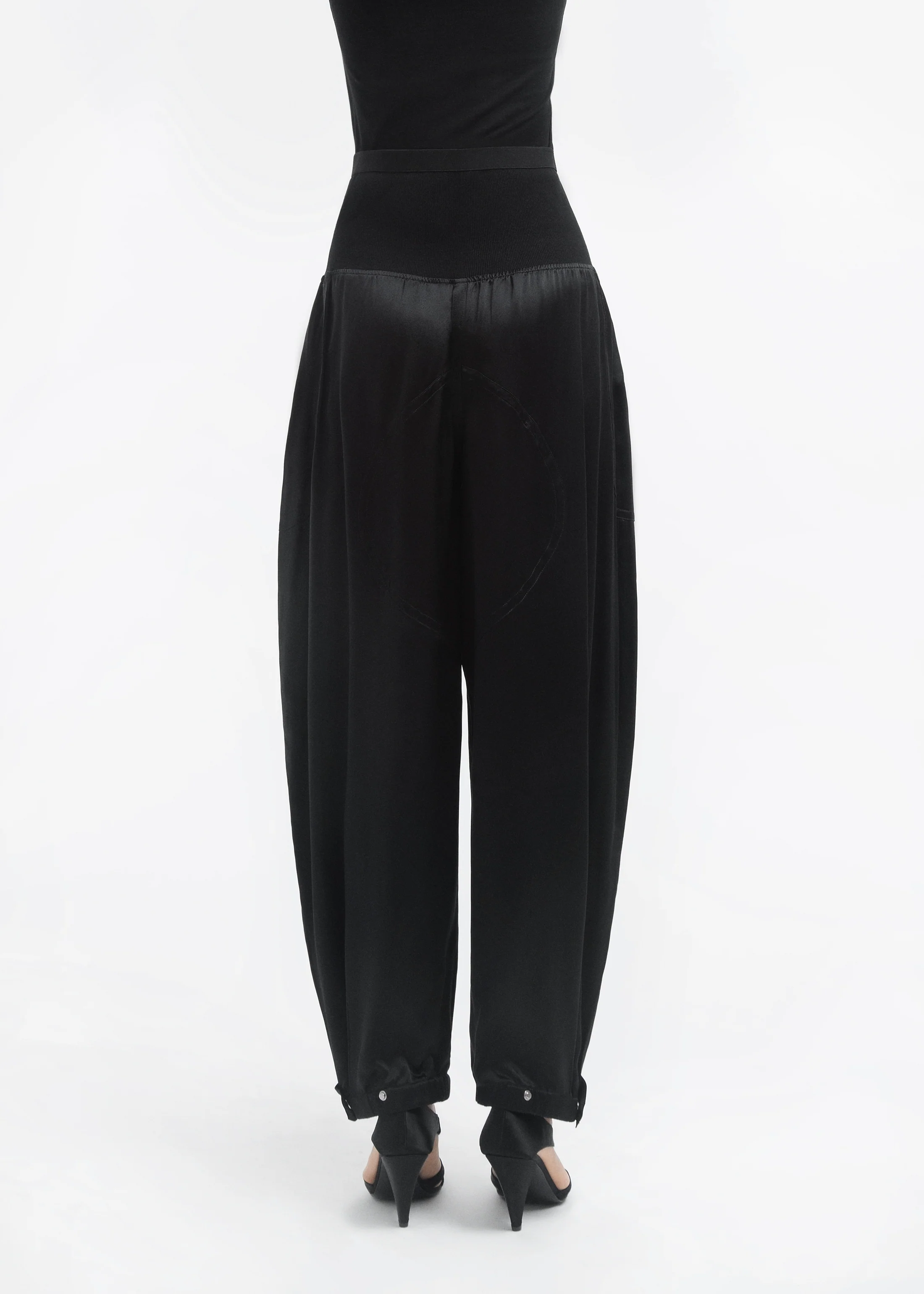 Ribbed Jogger in Silk Charmeuse - Black - Image 4