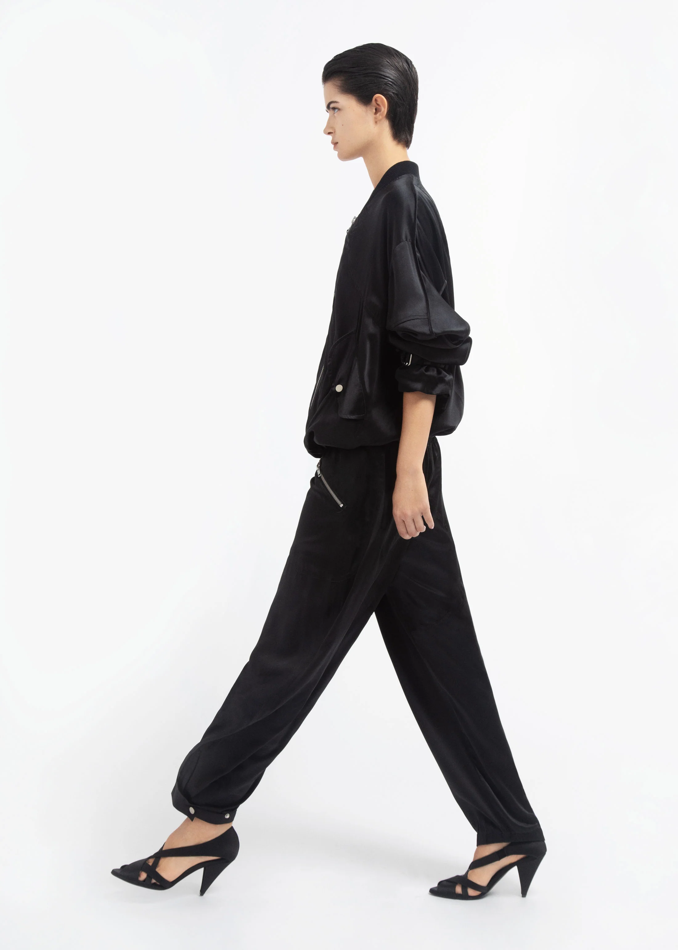 Ribbed Jogger in Silk Charmeuse - Black - Image 5