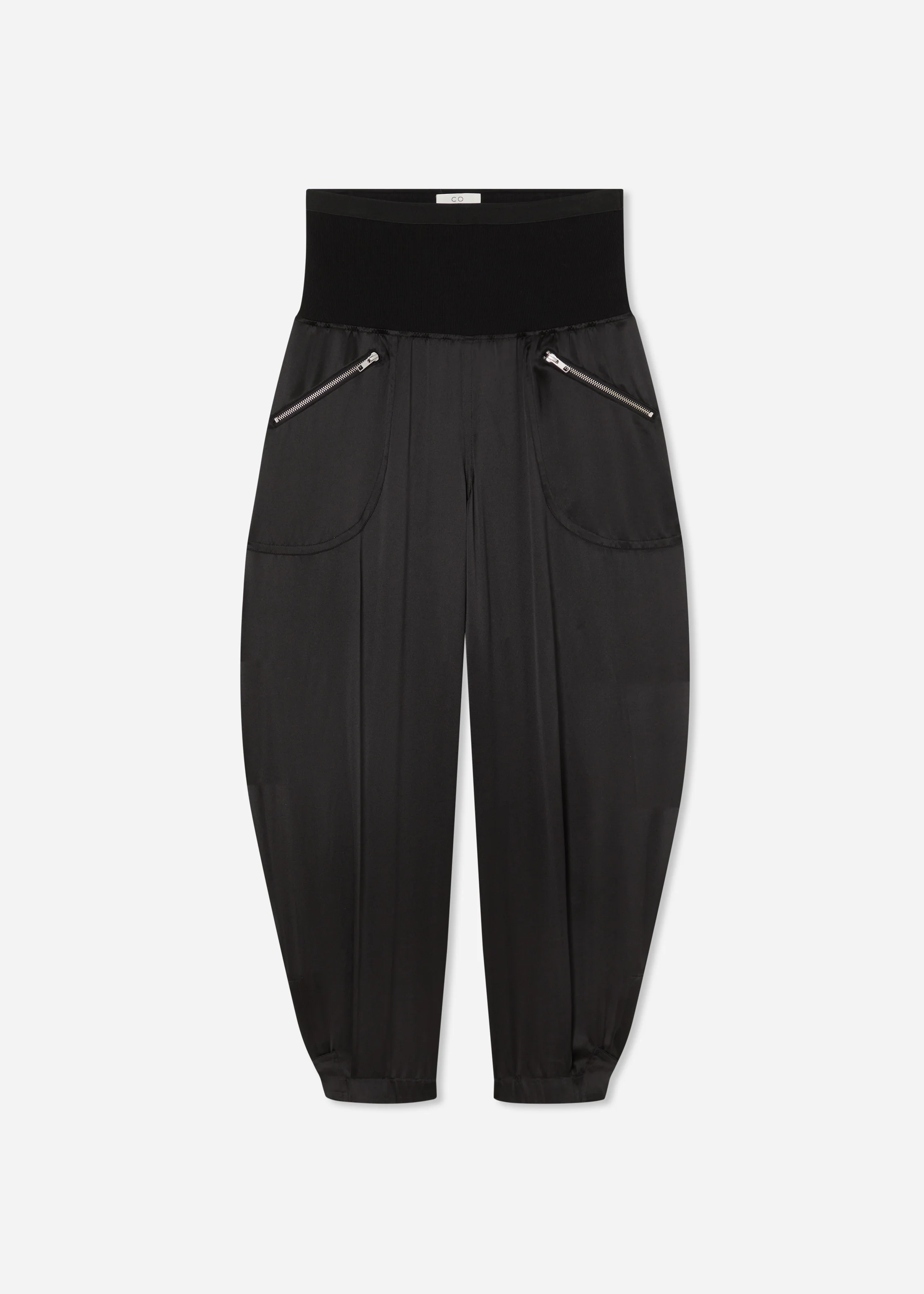 Ribbed Jogger in Silk Charmeuse - Black - Image 6