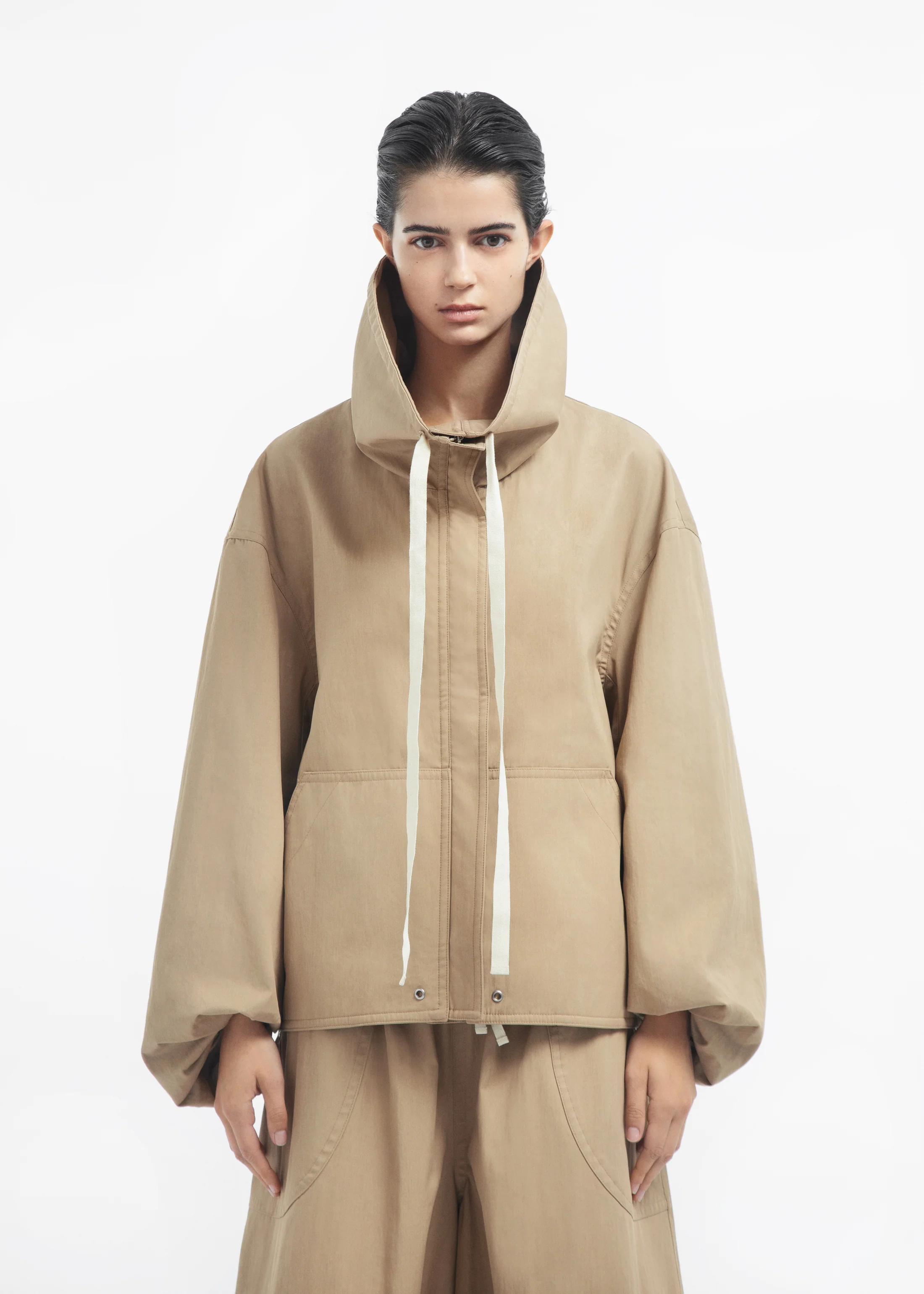 Rolled Collar Jacket in Cotton Twill - Camel - Image 2