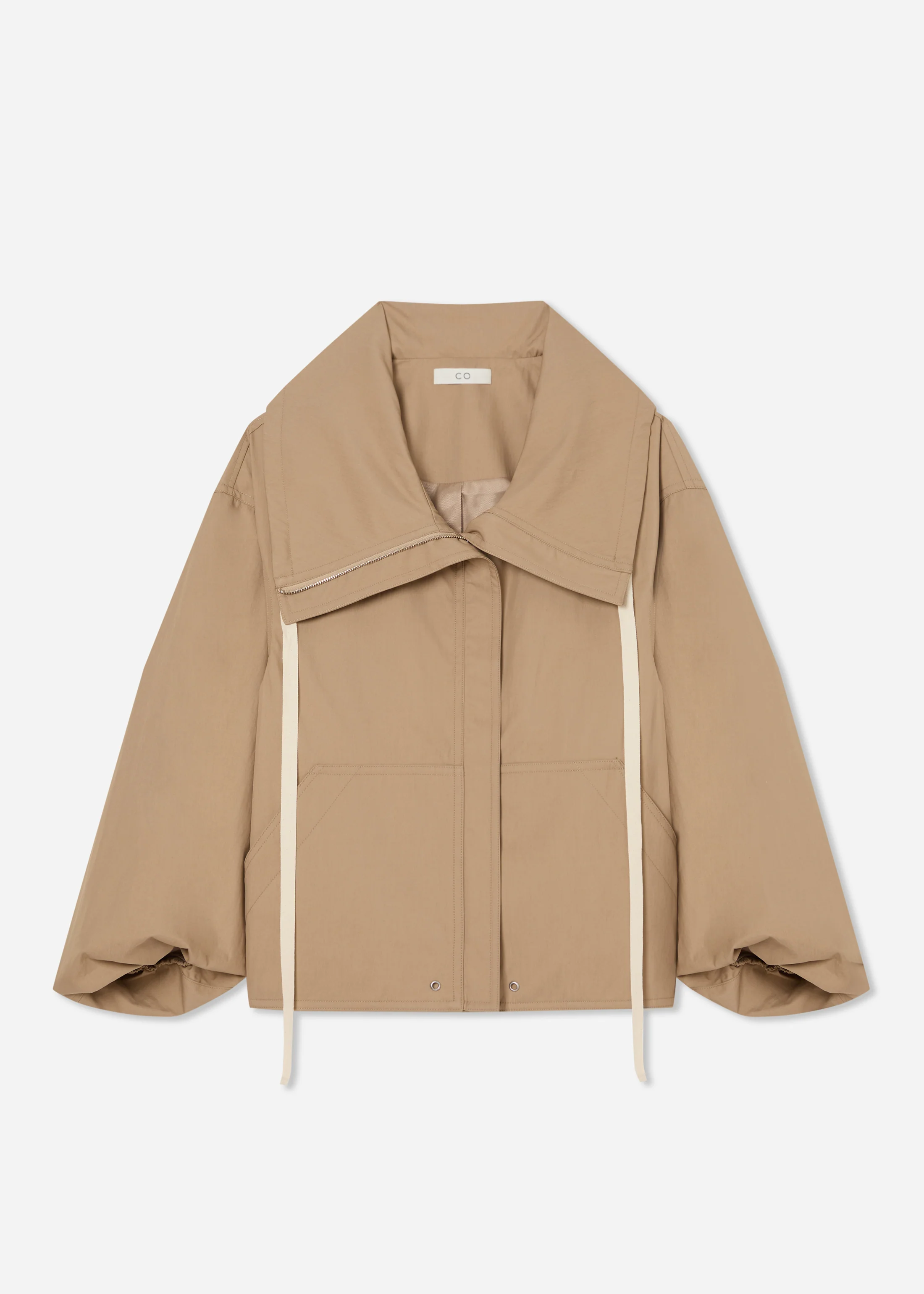 Rolled Collar Jacket in Cotton Twill - Camel - Image 6