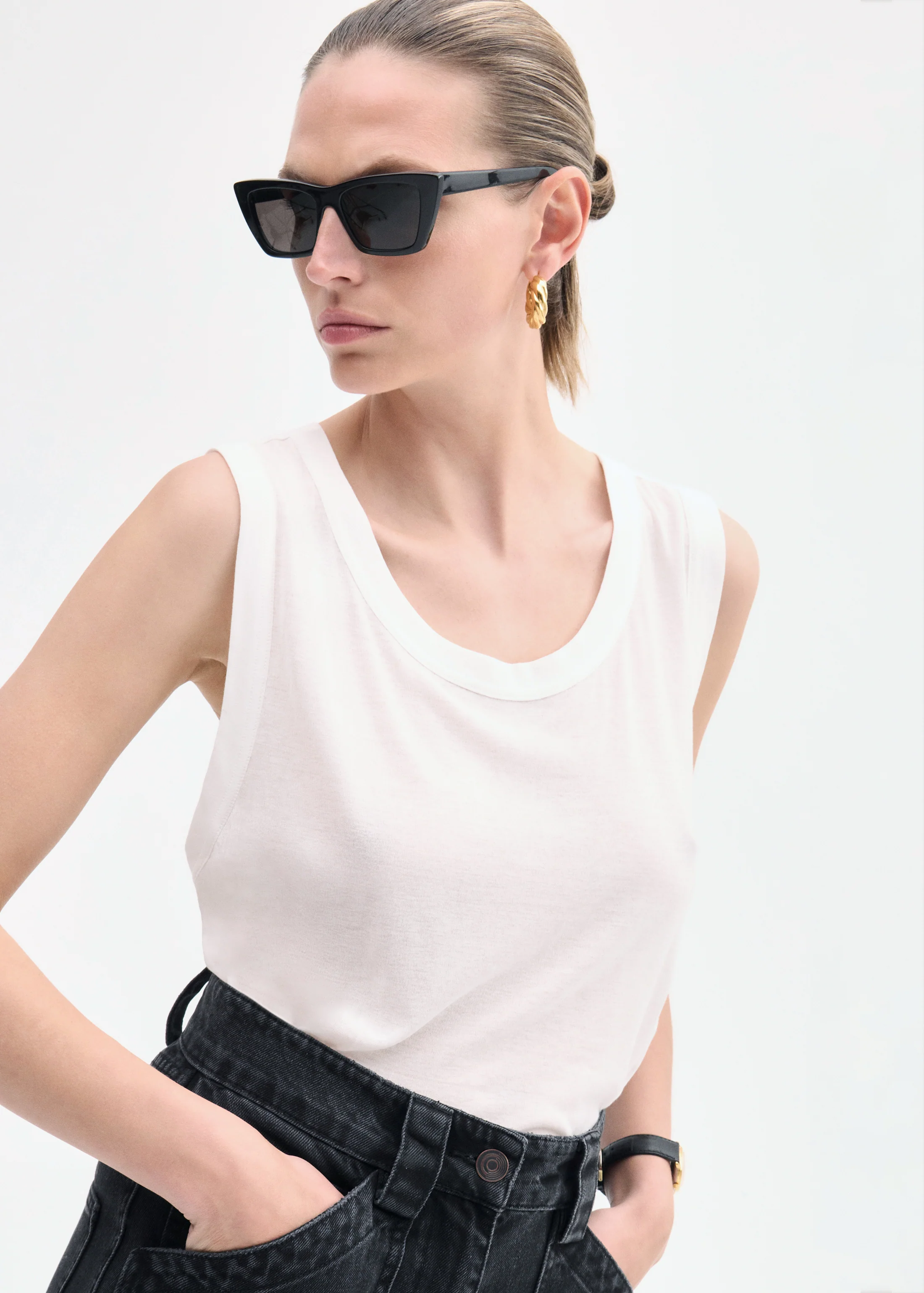 Loose Tank in Slub Jersey - White - Image 4