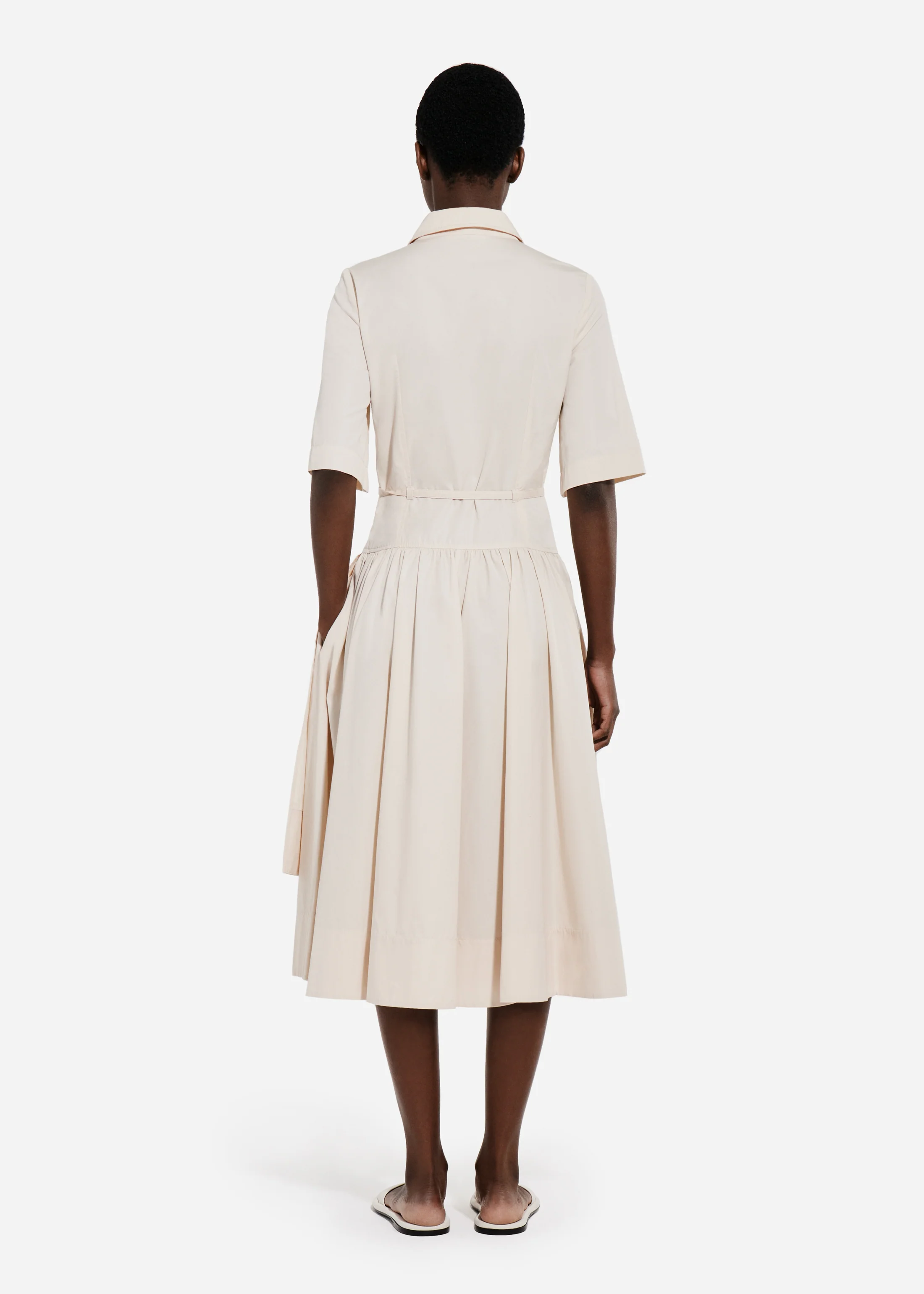 Short Sleeve Belted Dress in Cotton Poplin - Whisper Pink - Image 2