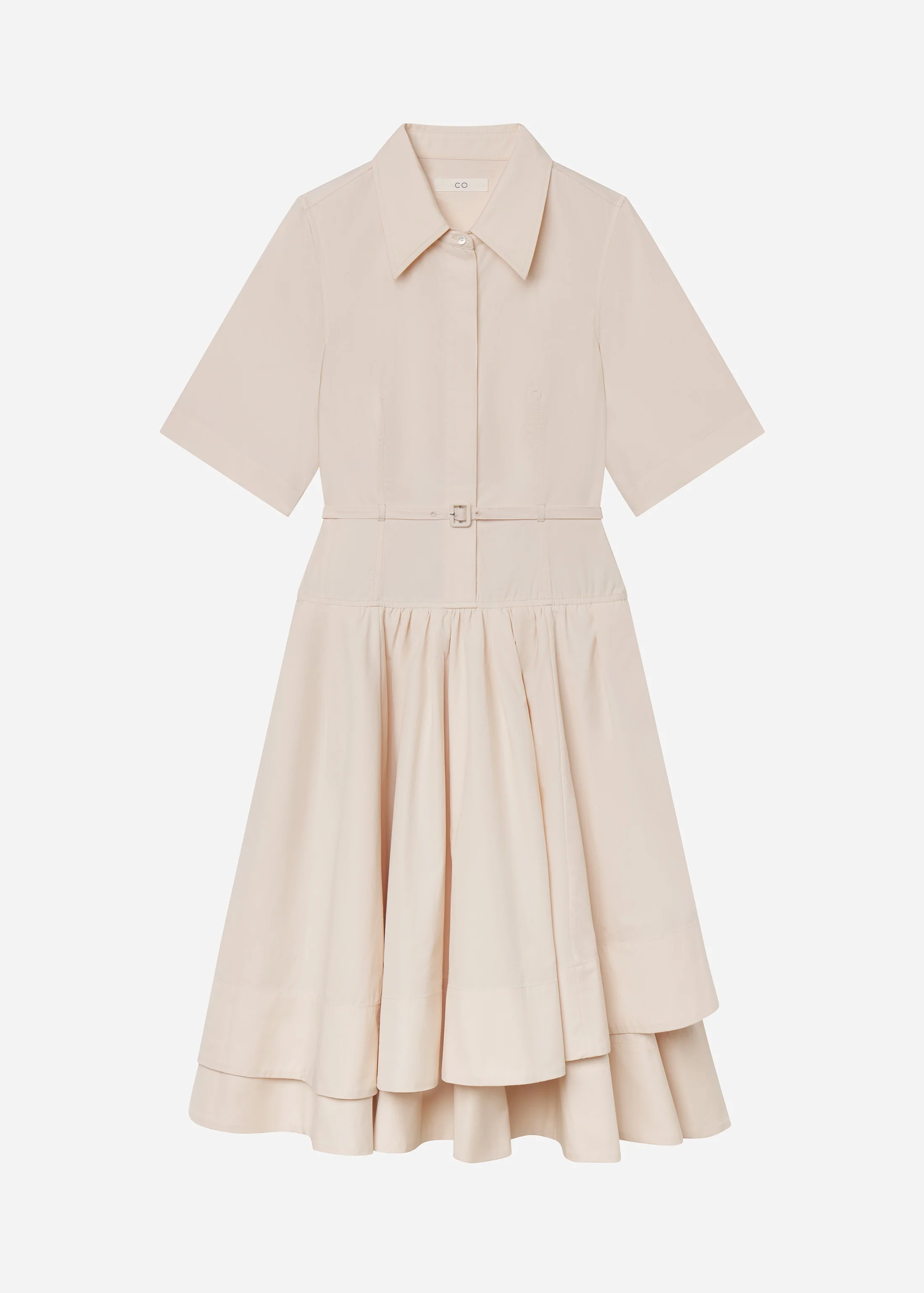 Short Sleeve Belted Dress in Cotton Poplin - Whisper Pink - Image 5
