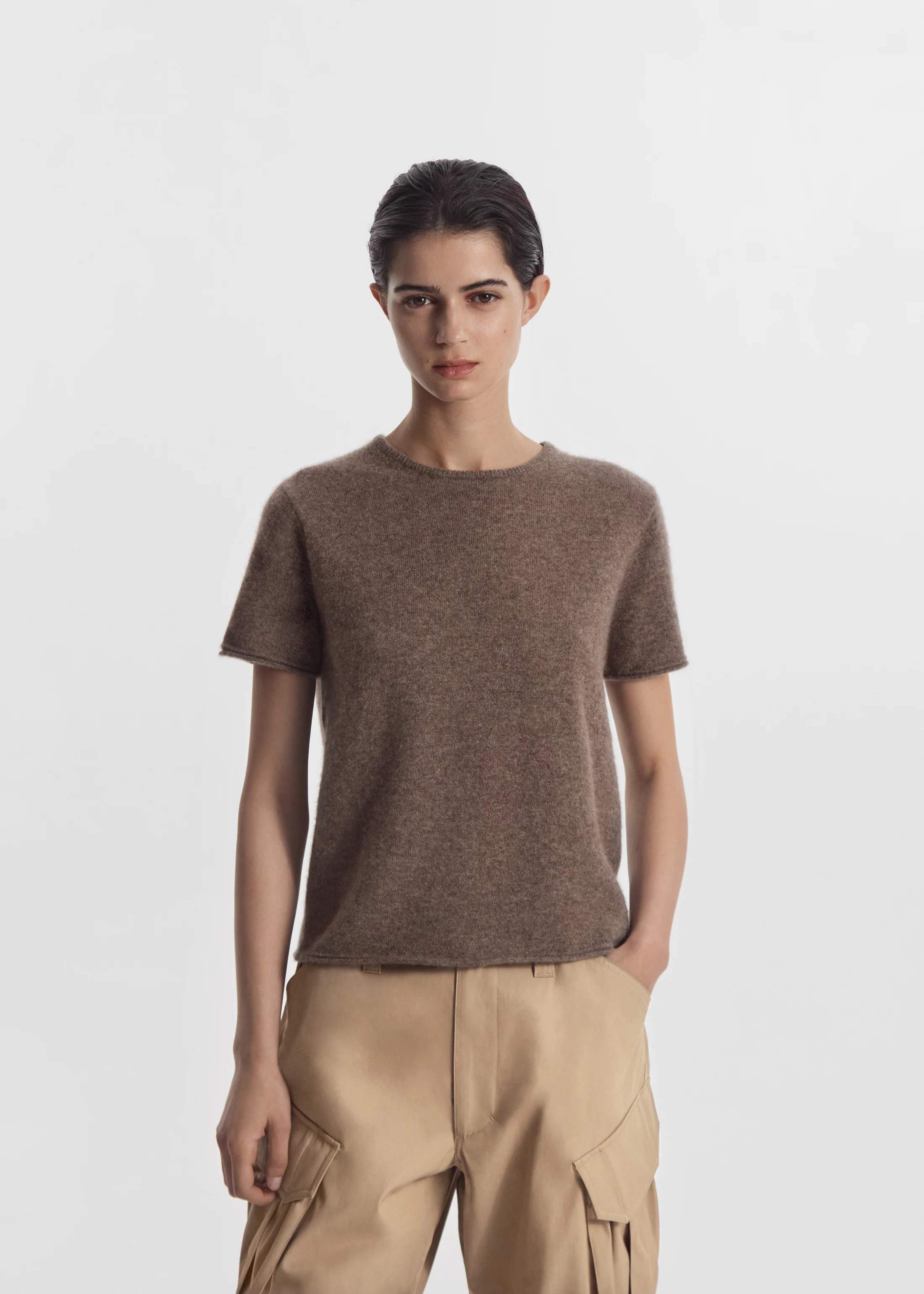 Short Sleeve T-Shirt in Cashmere Silk - Hazelnut