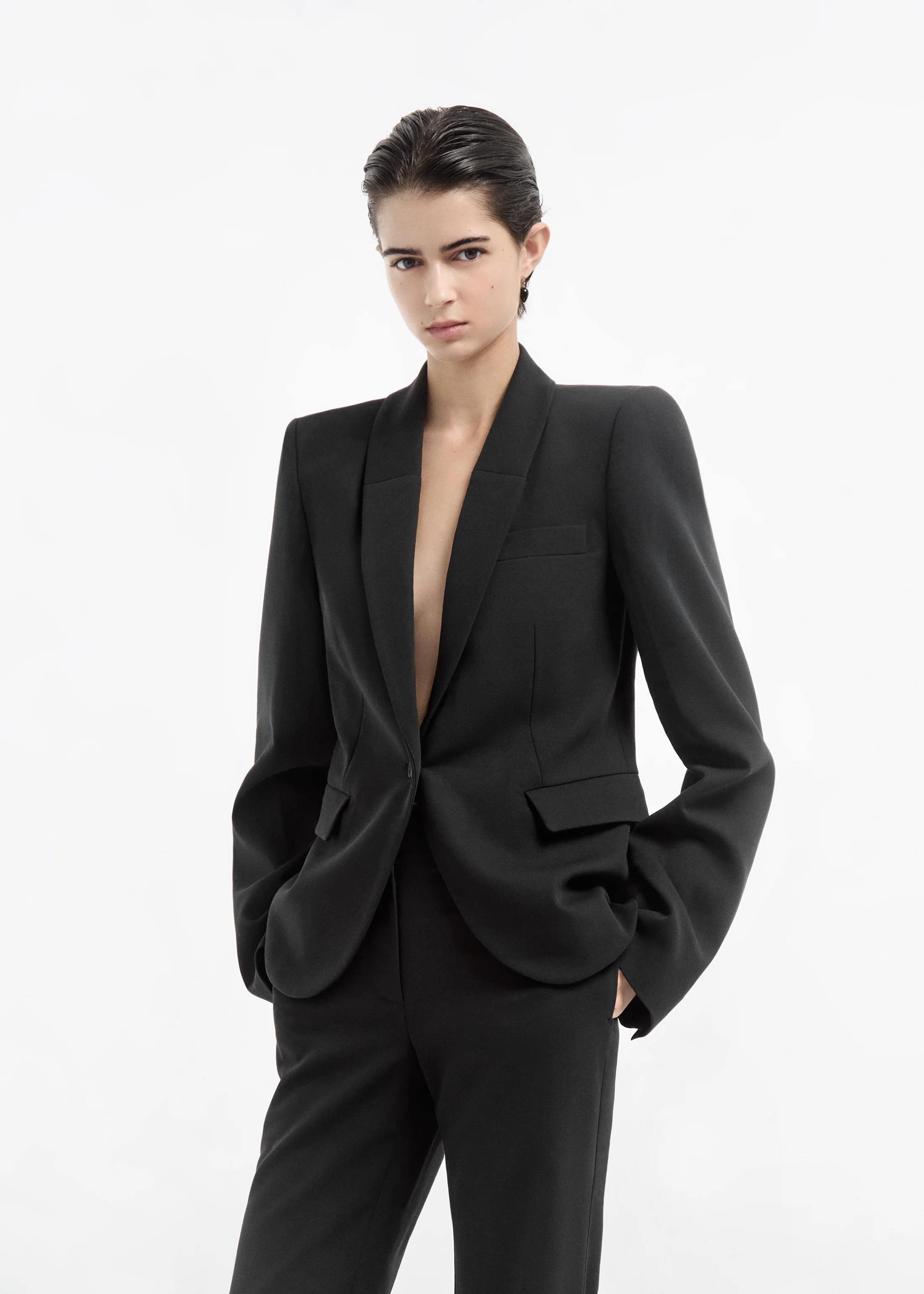 Single Button Down Blazer in Cotton - Black - Image 2