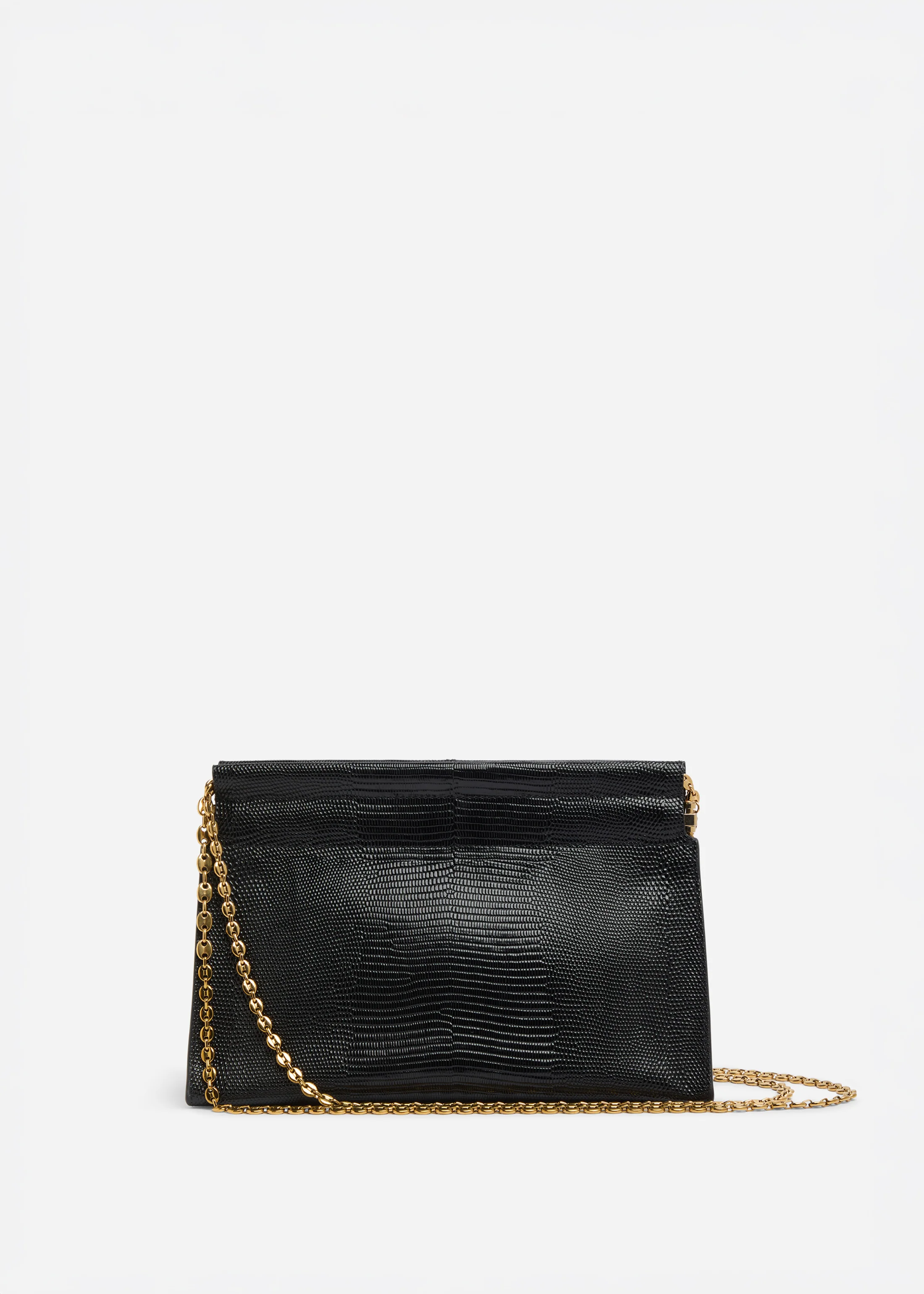Small Leather Clutch with Chain - Black