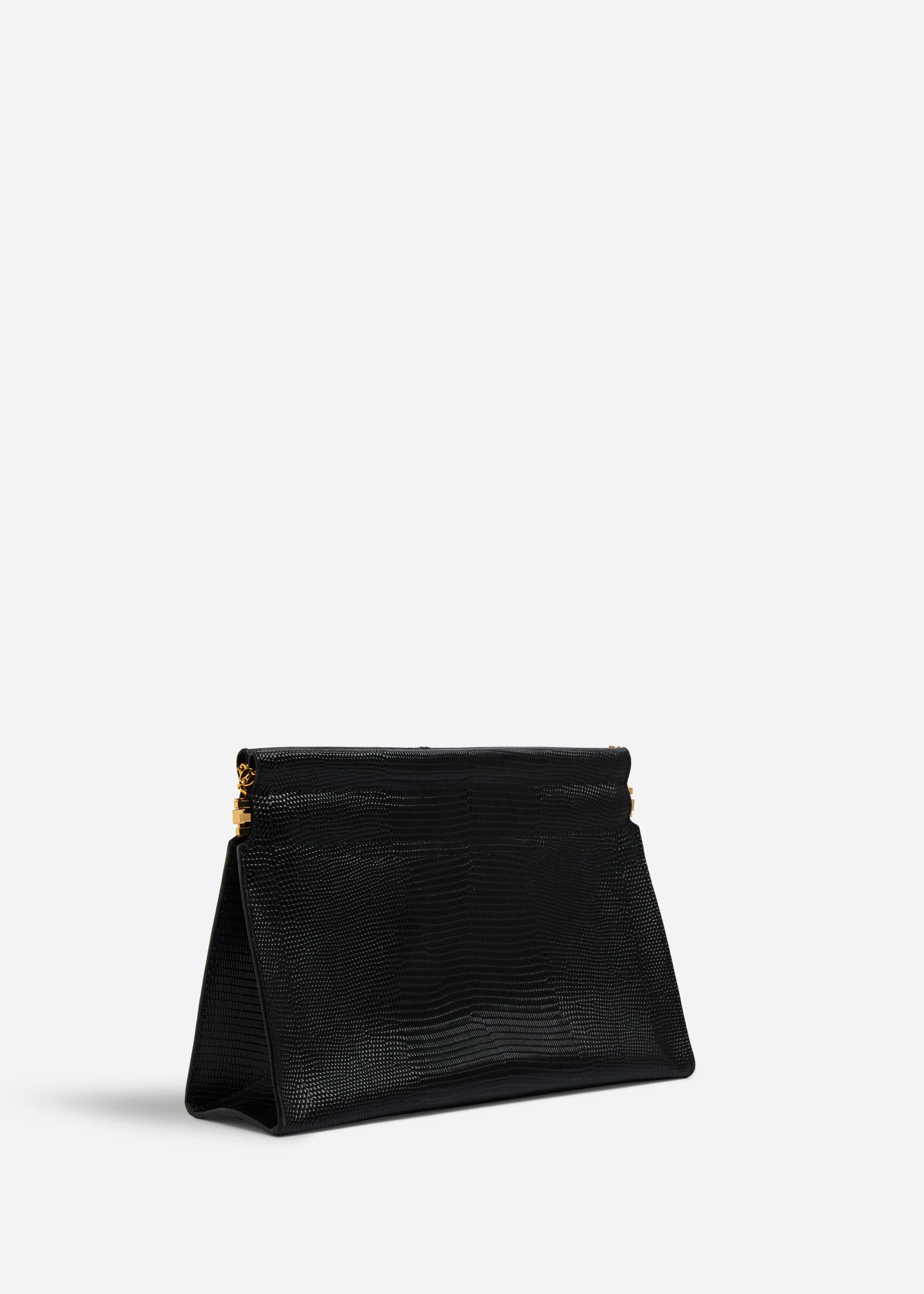 Small Leather Clutch with Chain - Black - Image 3