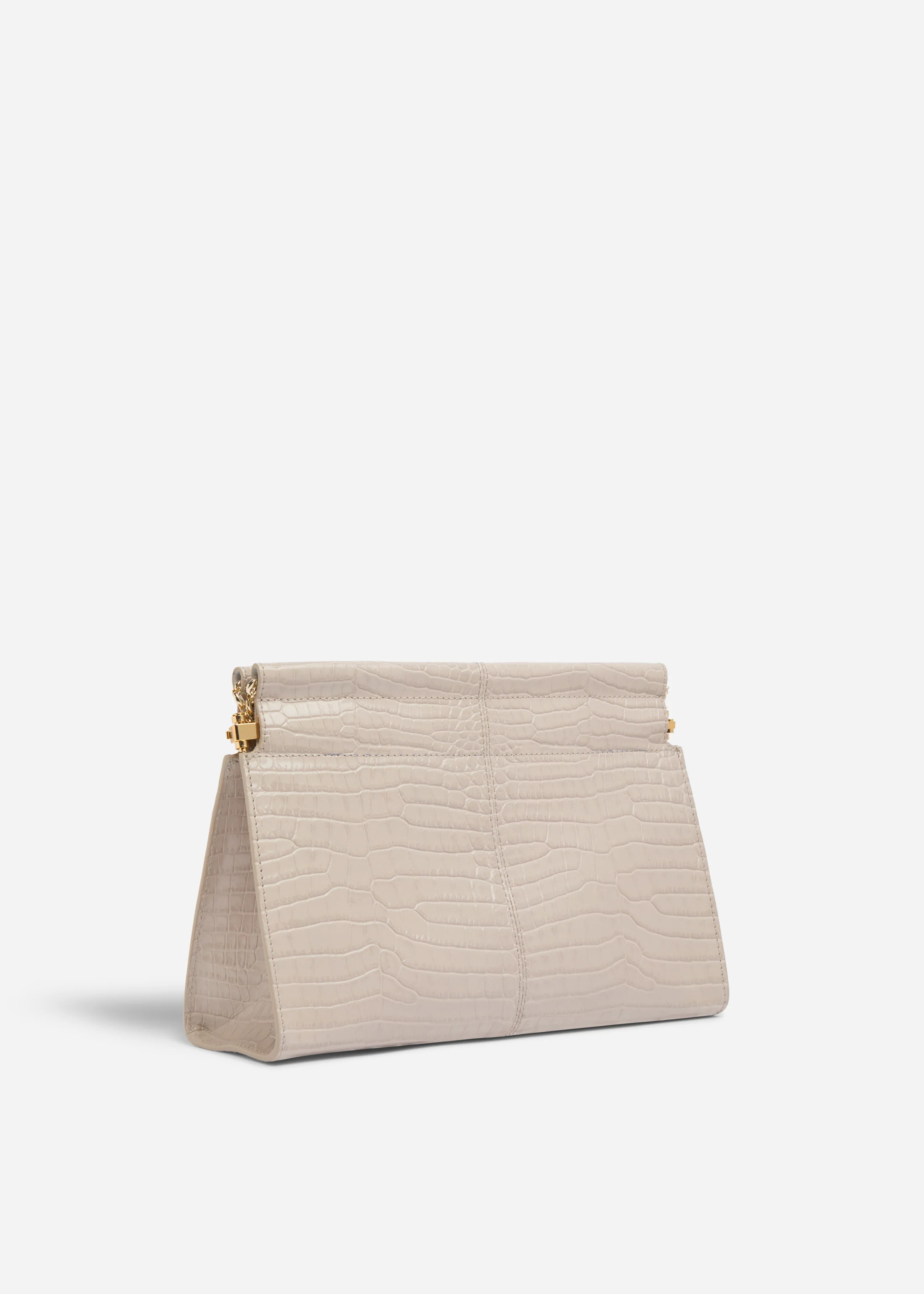 Small Leather Clutch with Chain - Grey - Image 3