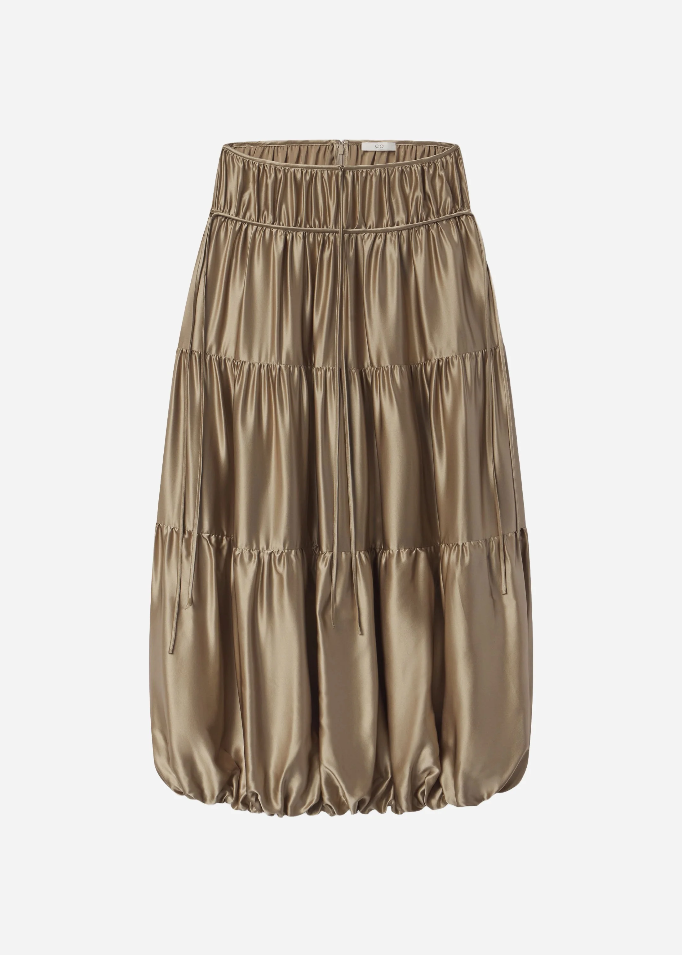 Soft Gathered Bubble Skirt in Silk Charmeuse - Sesame - Image 4