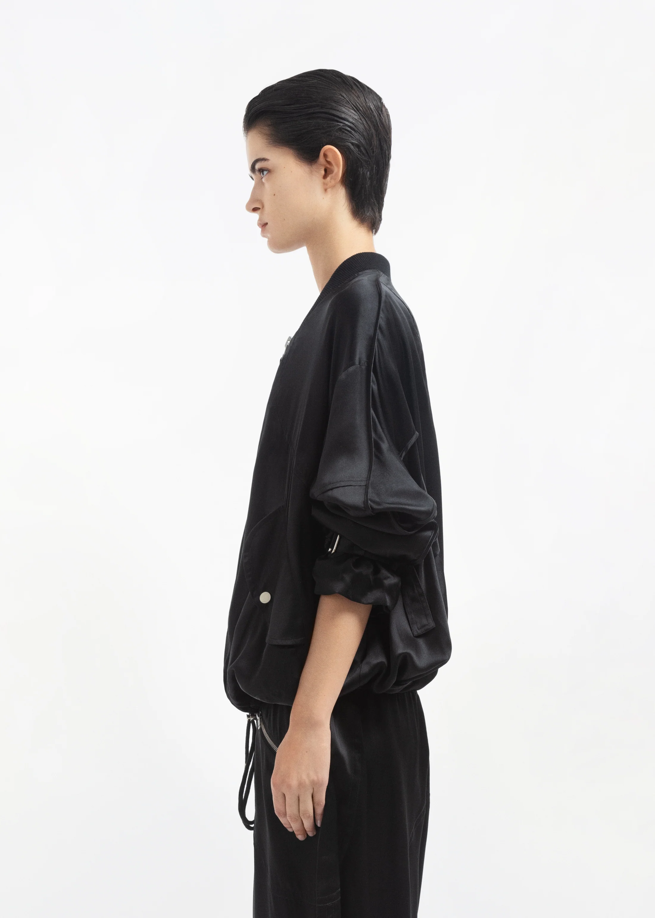 Sports Bomber in Silk Charmeuse - Black - Image 3