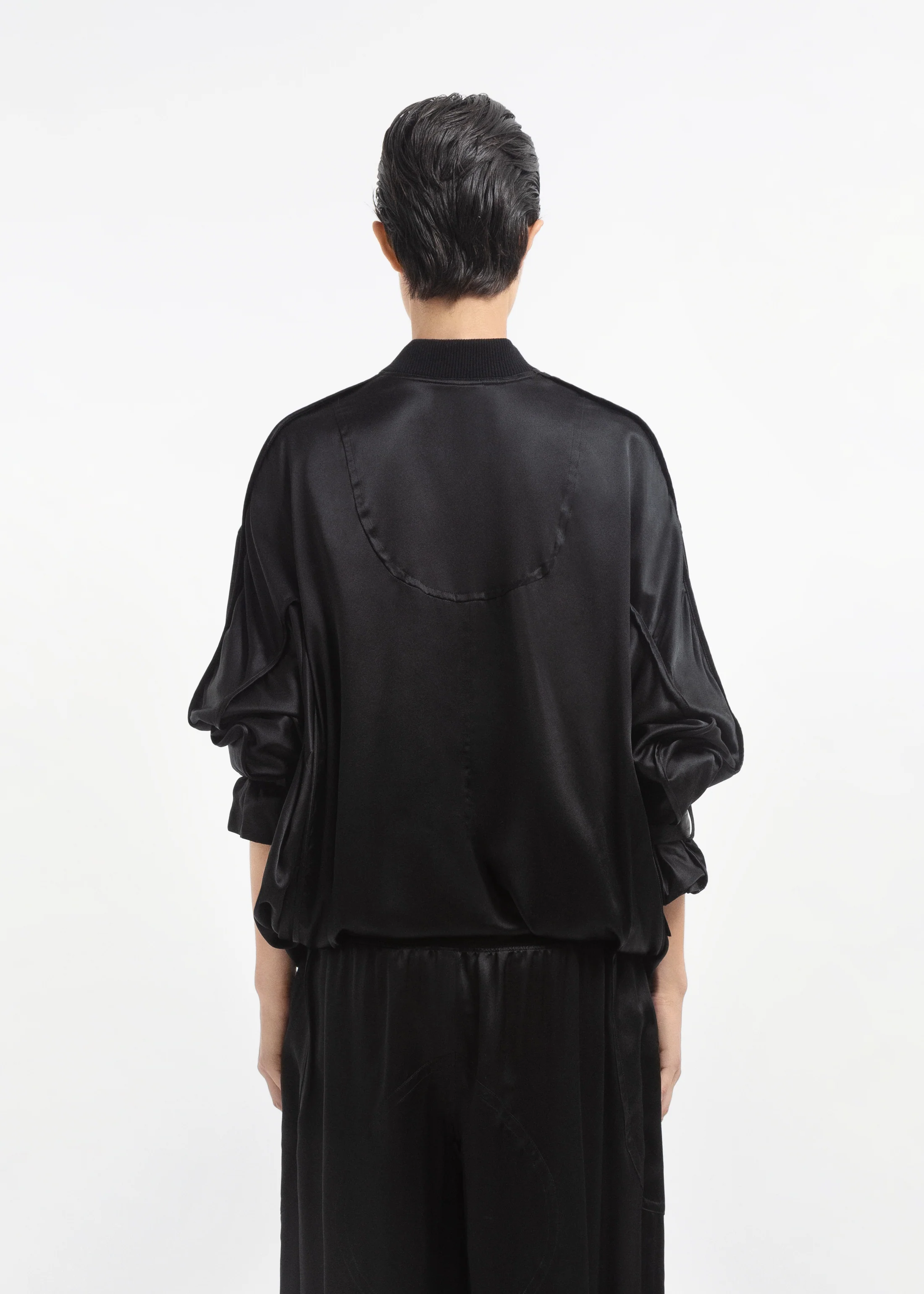 Sports Bomber in Silk Charmeuse - Black - Image 4