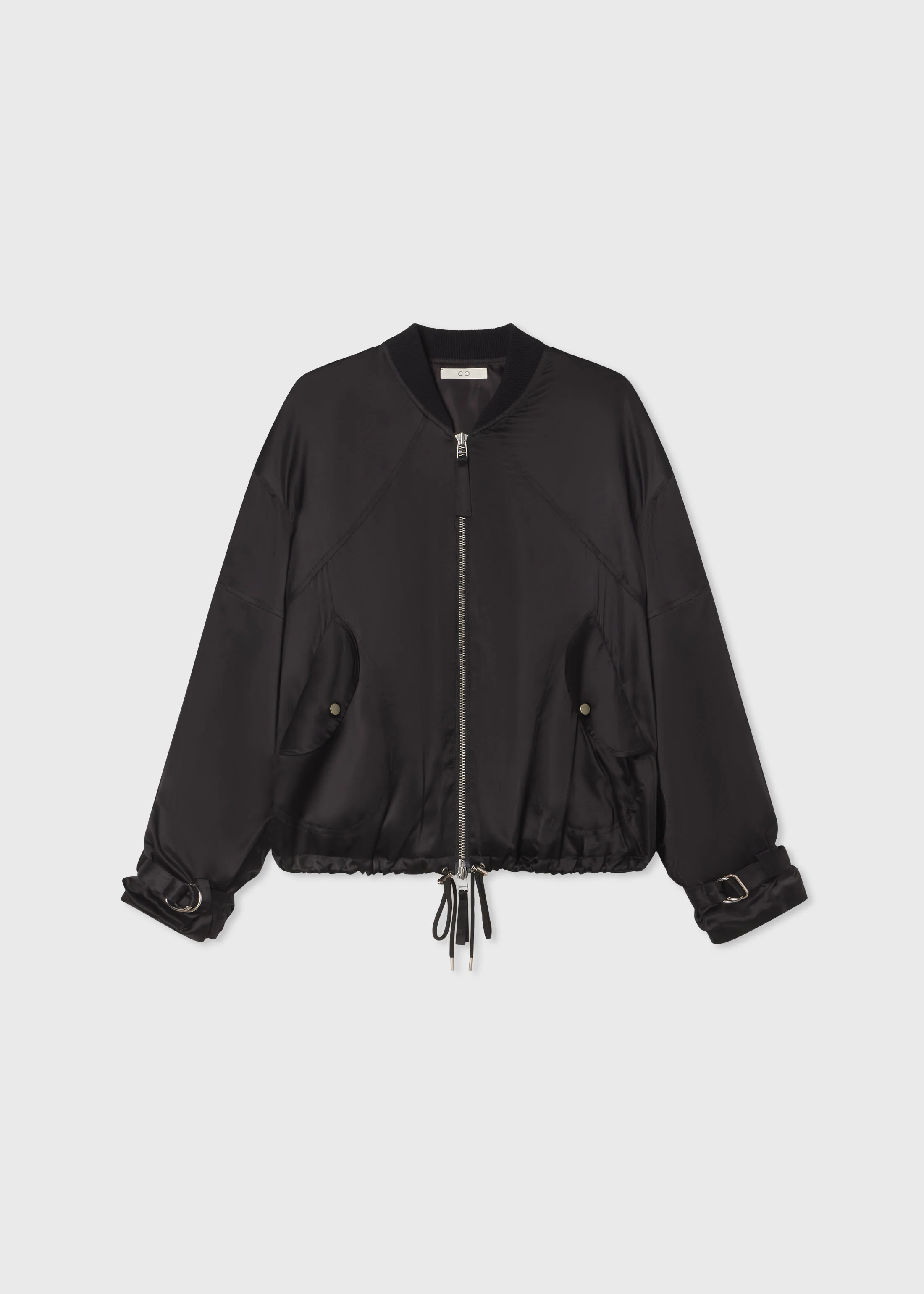 Sports Bomber in Silk Charmeuse - Black - Image 5