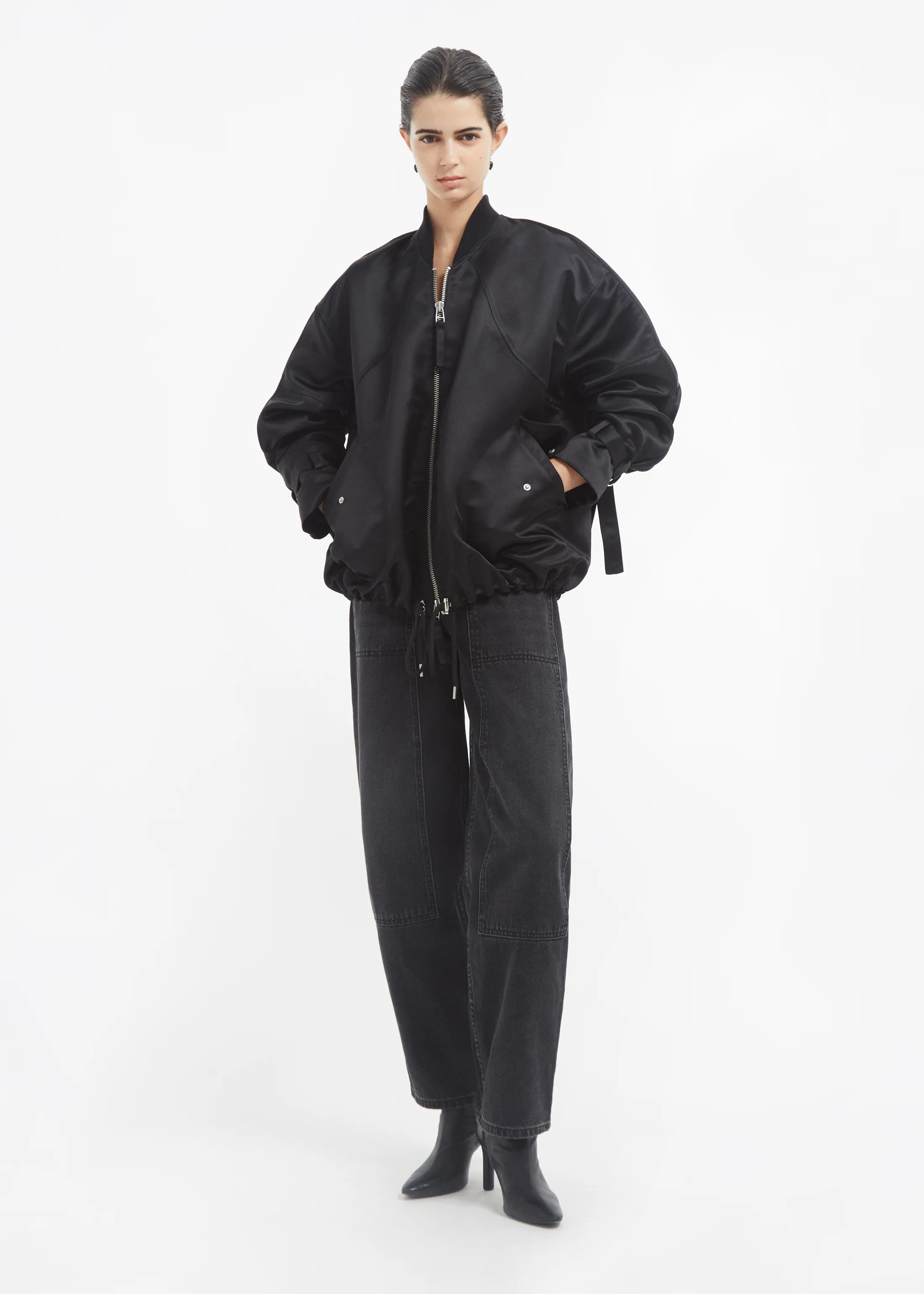 Sports Bomber in Duchess Satin - Black - Image 2