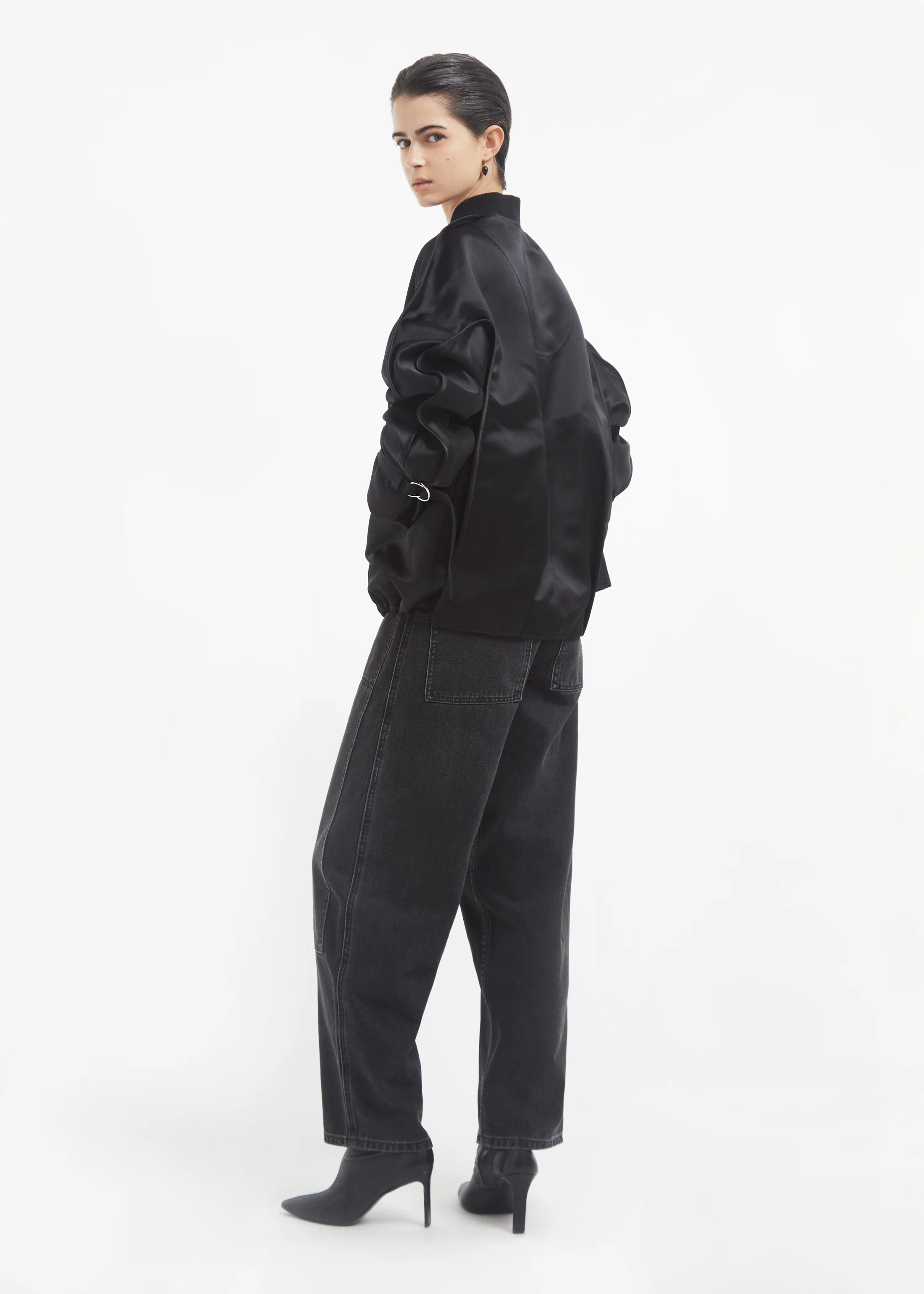 Sports Bomber in Duchess Satin - Black - Image 3