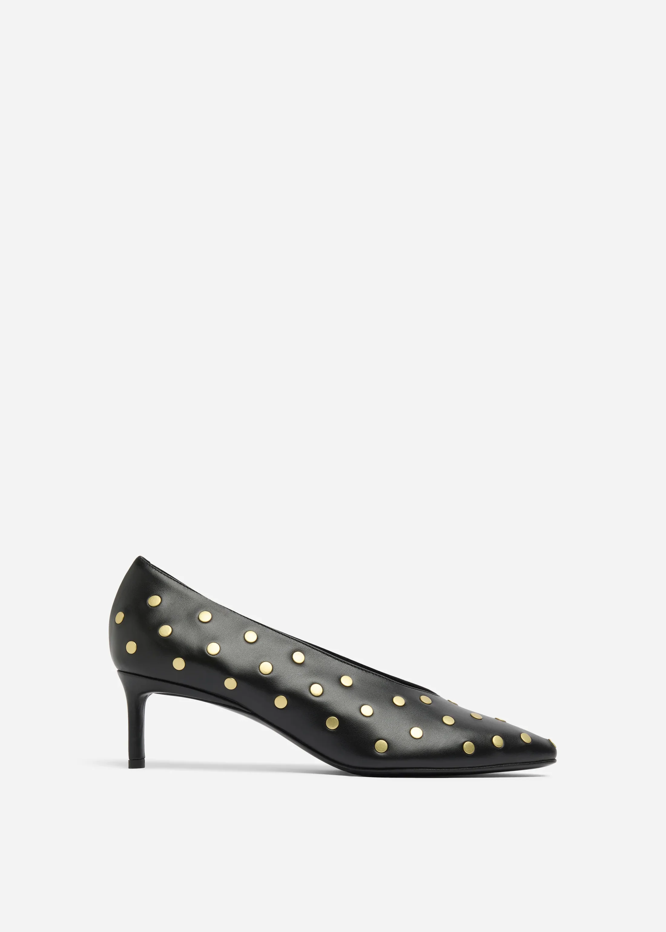 Studded Kitten Heel in Calf Skin Leather - Black