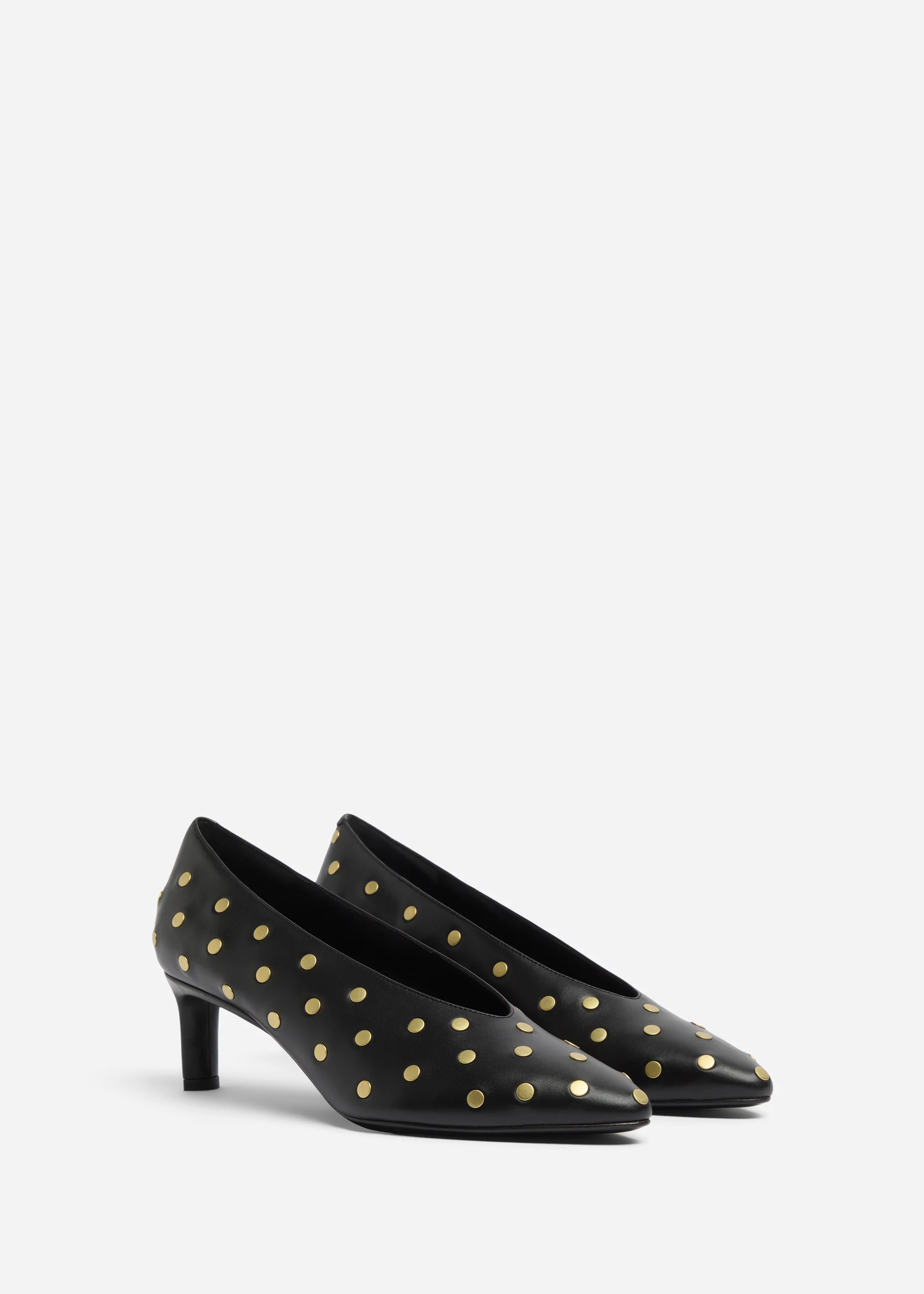 Studded Kitten Heel in Calf Skin Leather - Black - Image 2