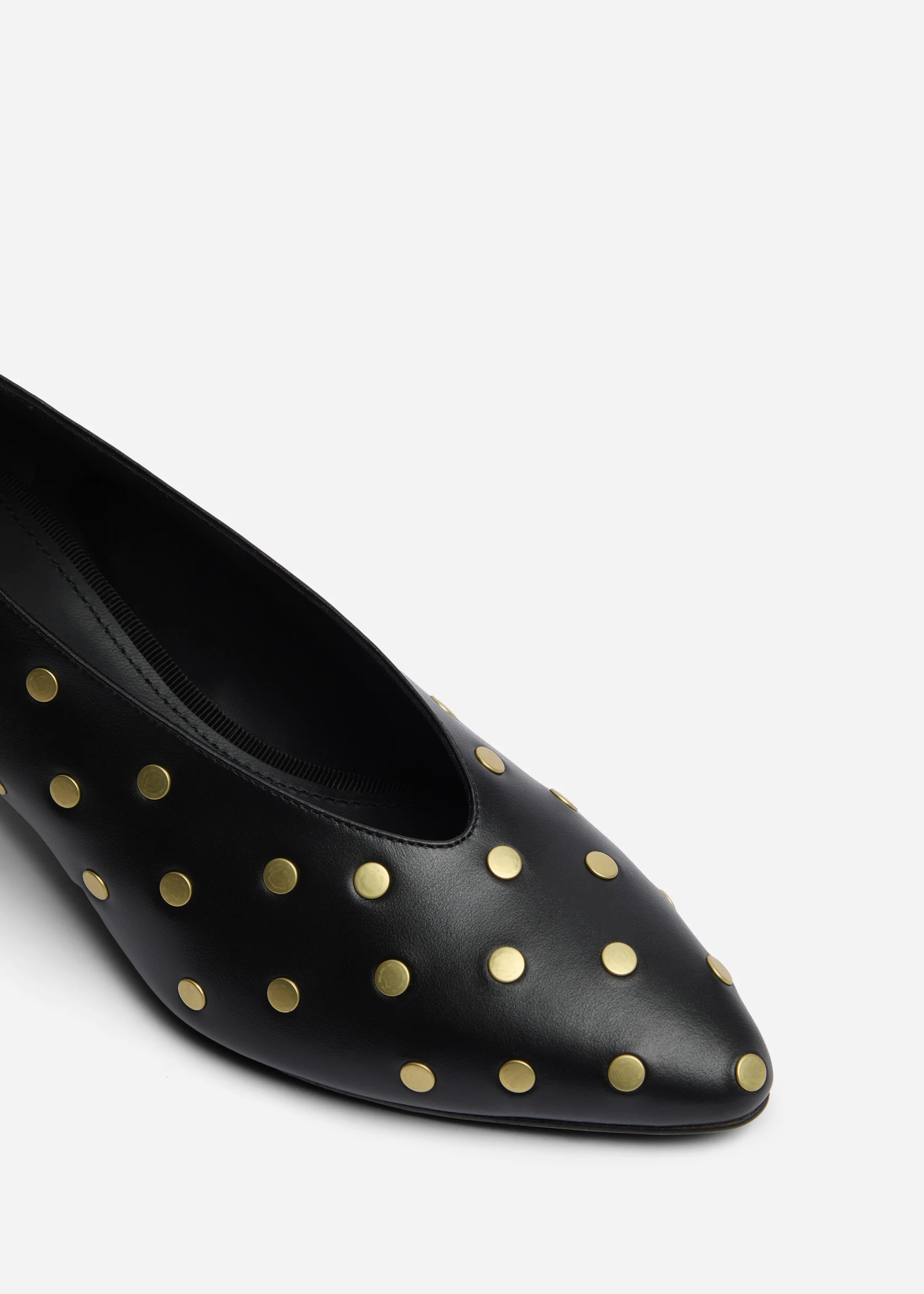 Studded Kitten Heel in Calf Skin Leather - Black - Image 4