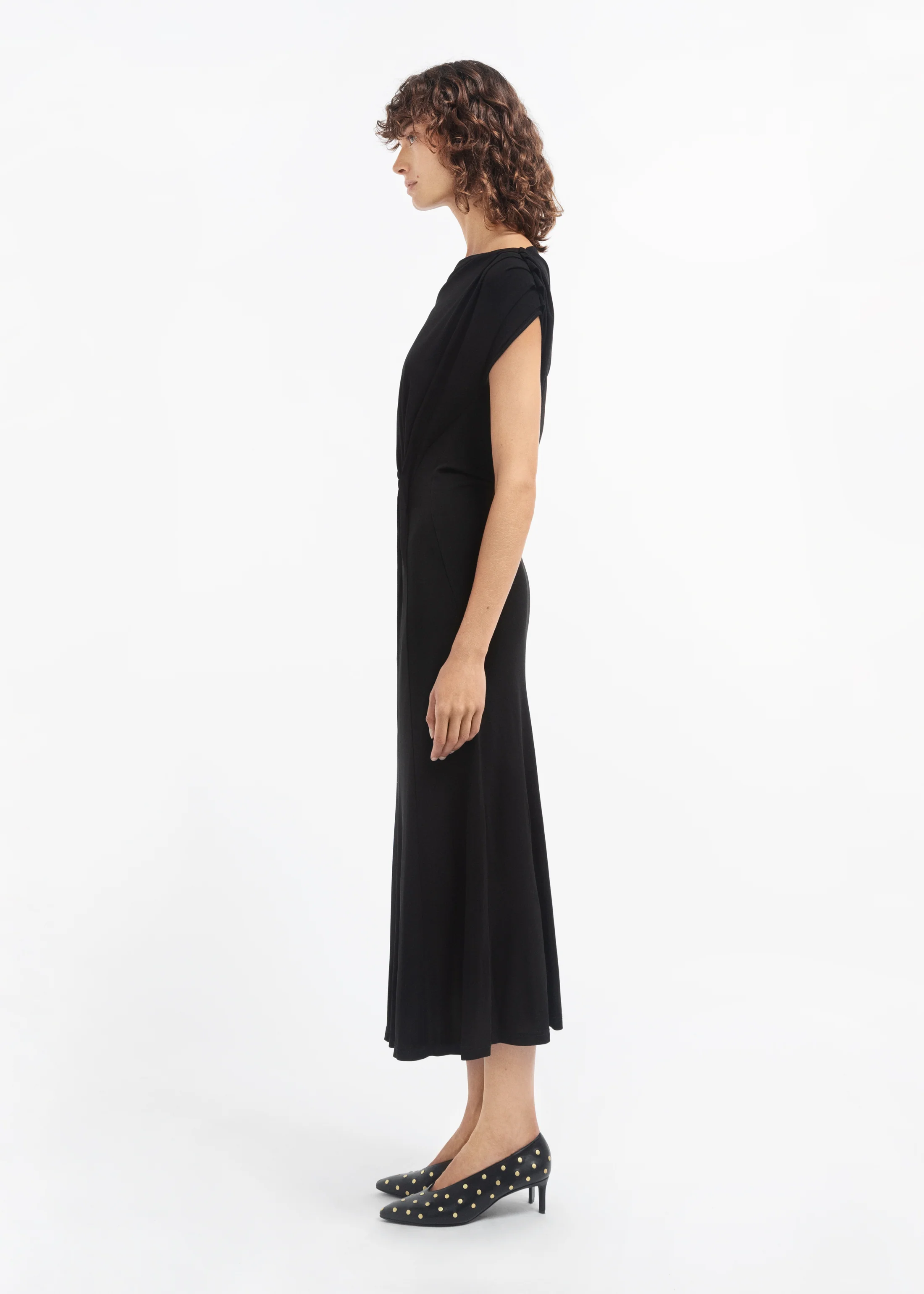 Studded Kitten Heel in Calf Skin Leather - Black - Image 5