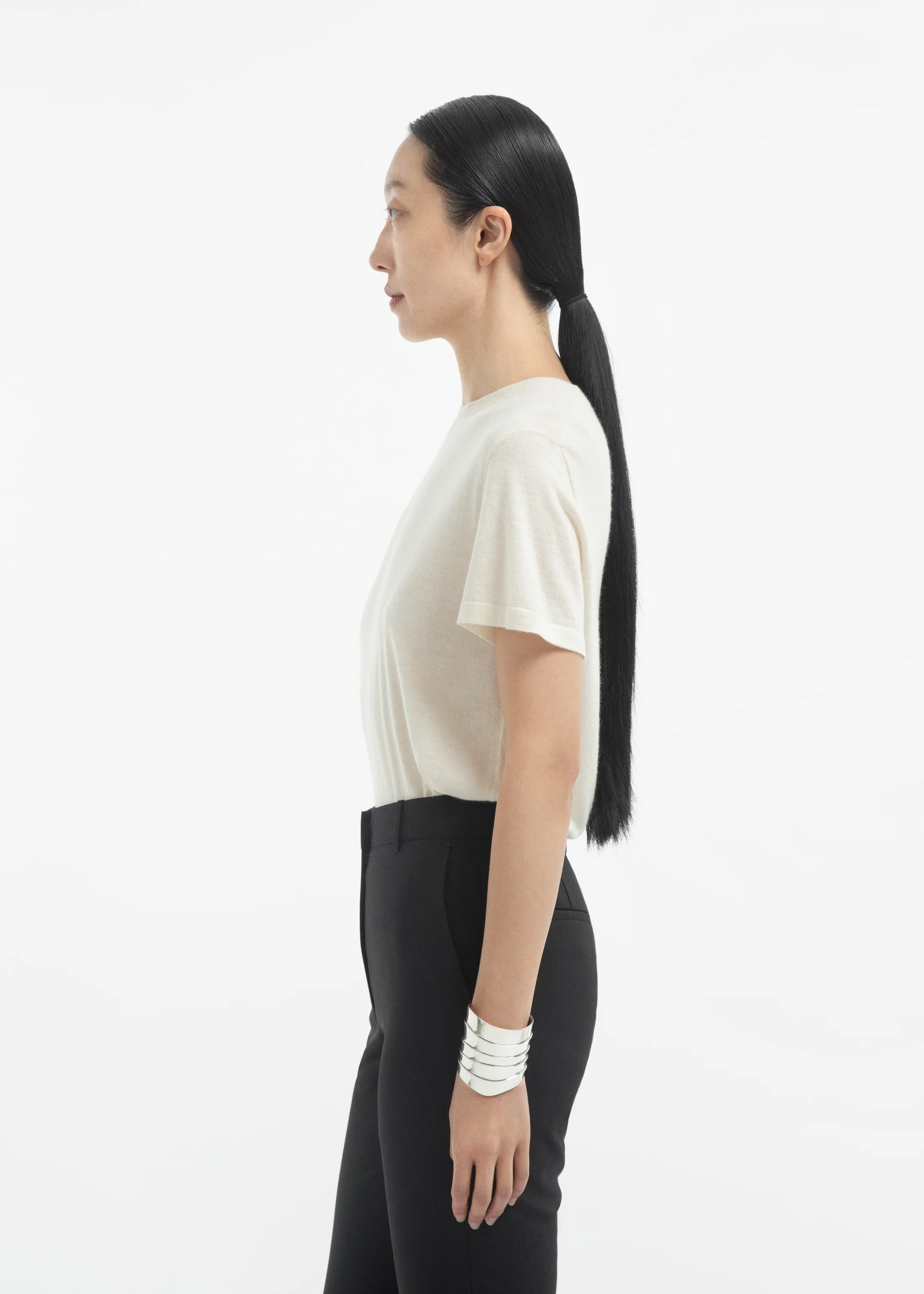 T-Shirt in Fine Cashmere - Ivory - Image 3