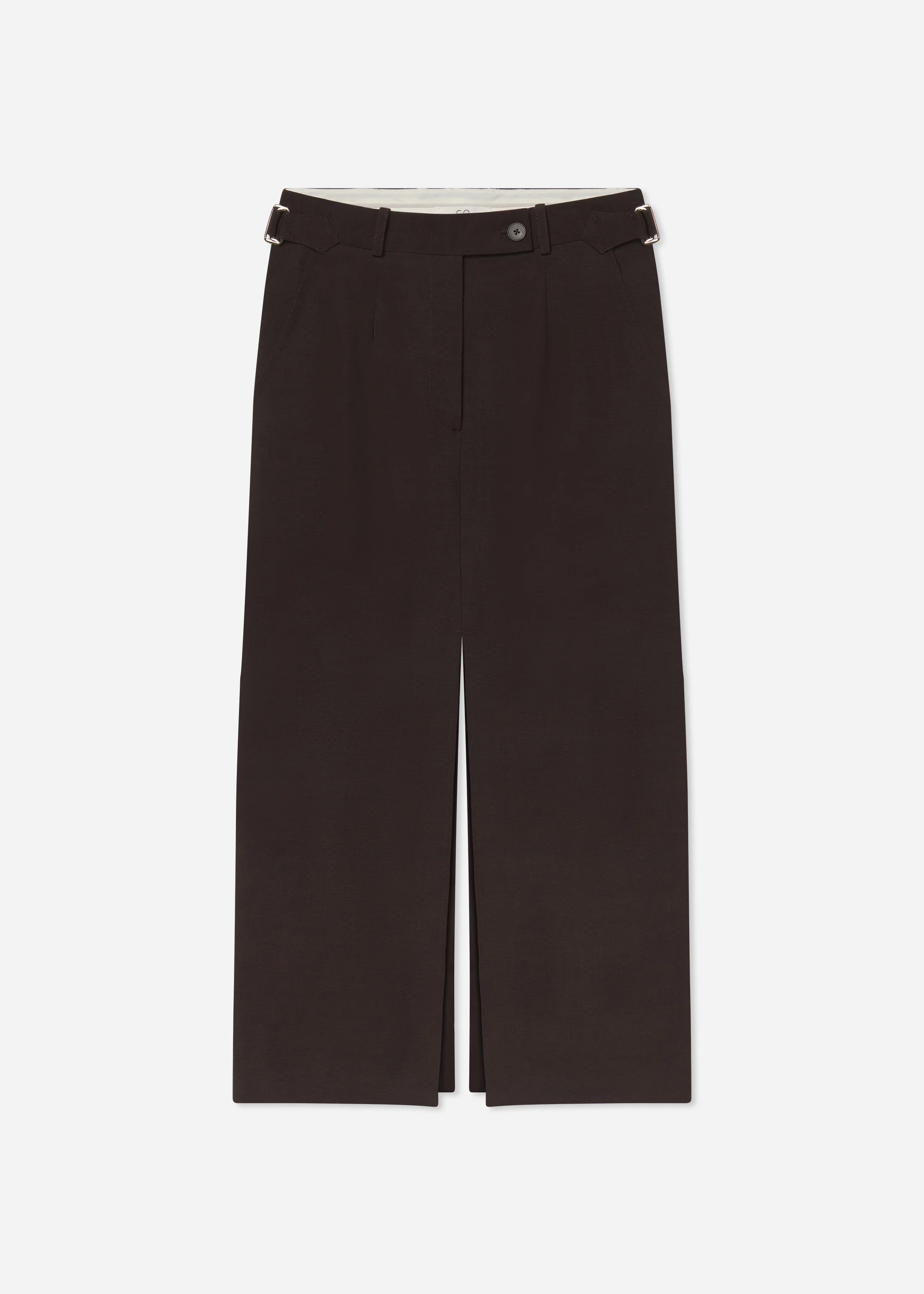 Tailored Front-Slit Midi Skirt in Linen - Chocolate - Image 5