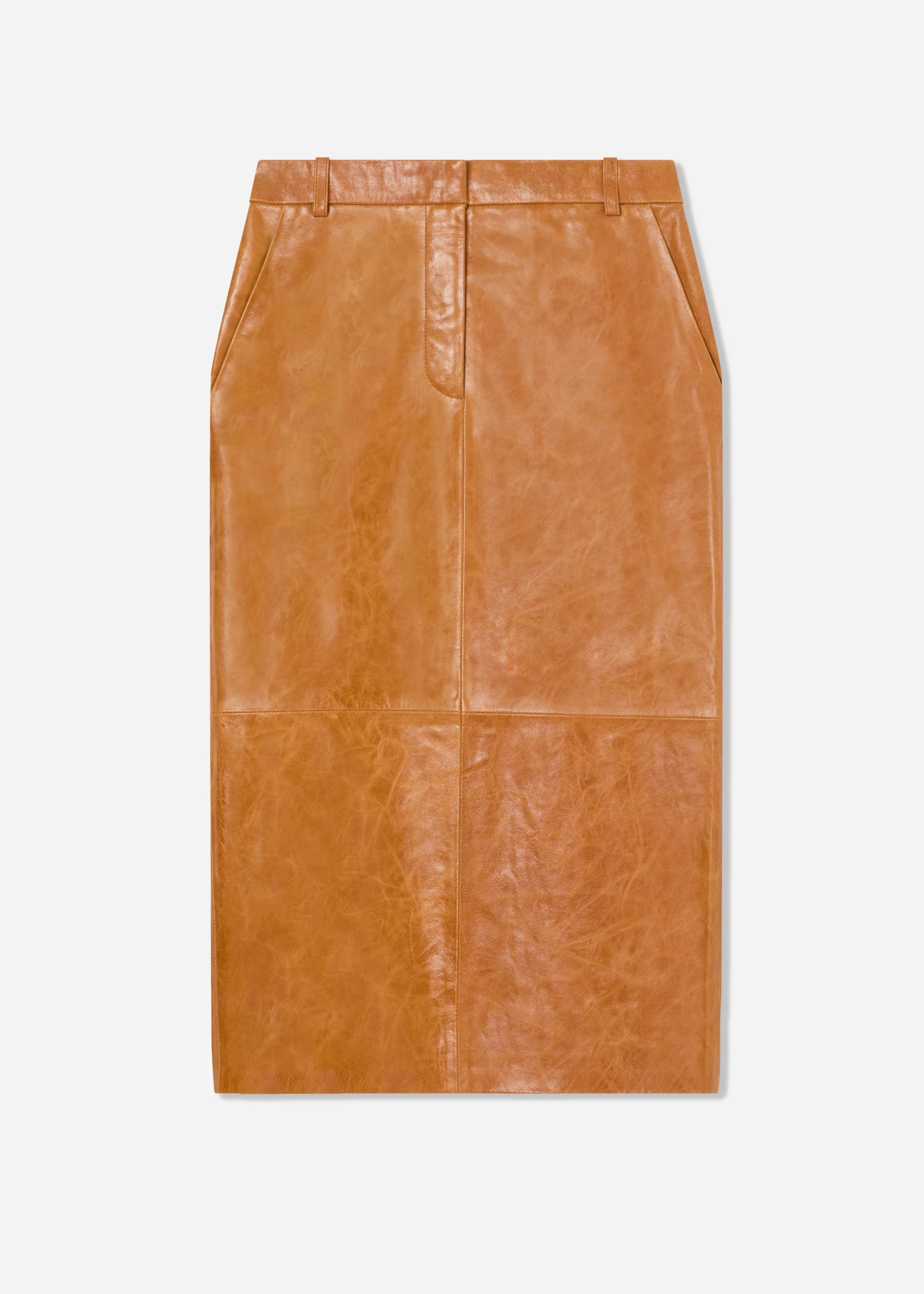 Tailored Pencil Skirt in Leather - Cognac - Image 4