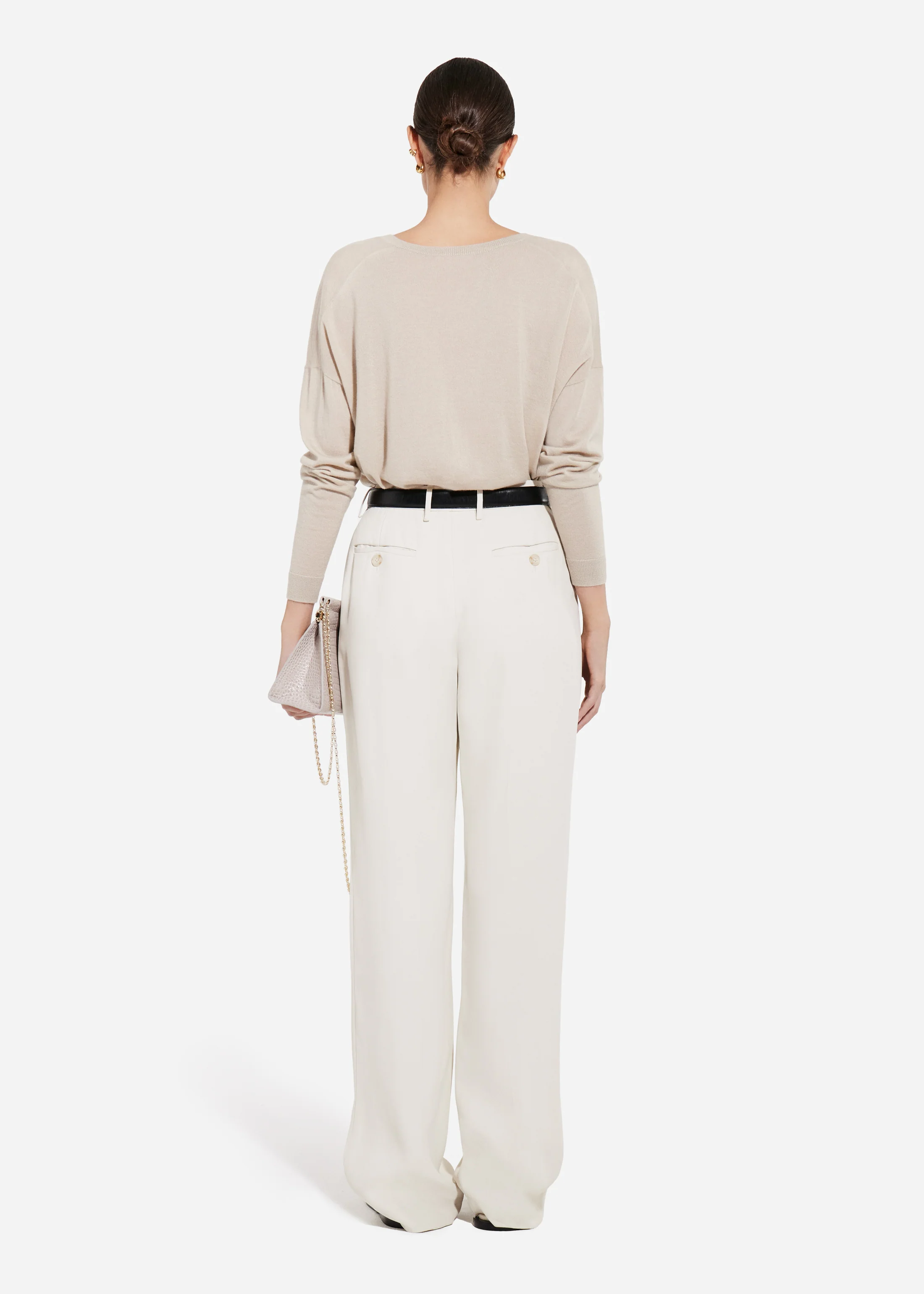 Tailored Straight-Leg Trouser in Viscose Twill - Pearl - Image 3