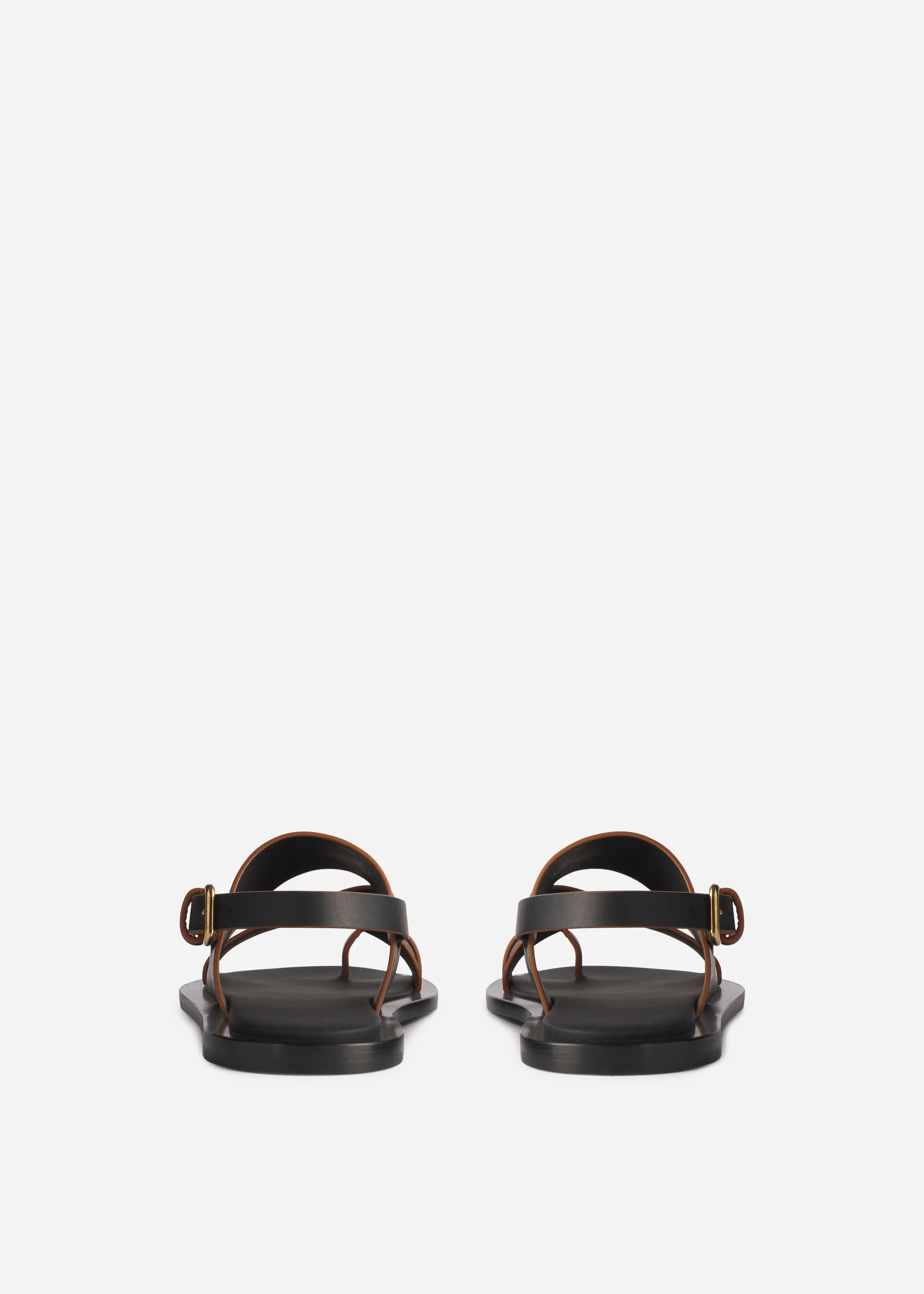 Leather Toe Strap Sandals - Black - Image 3