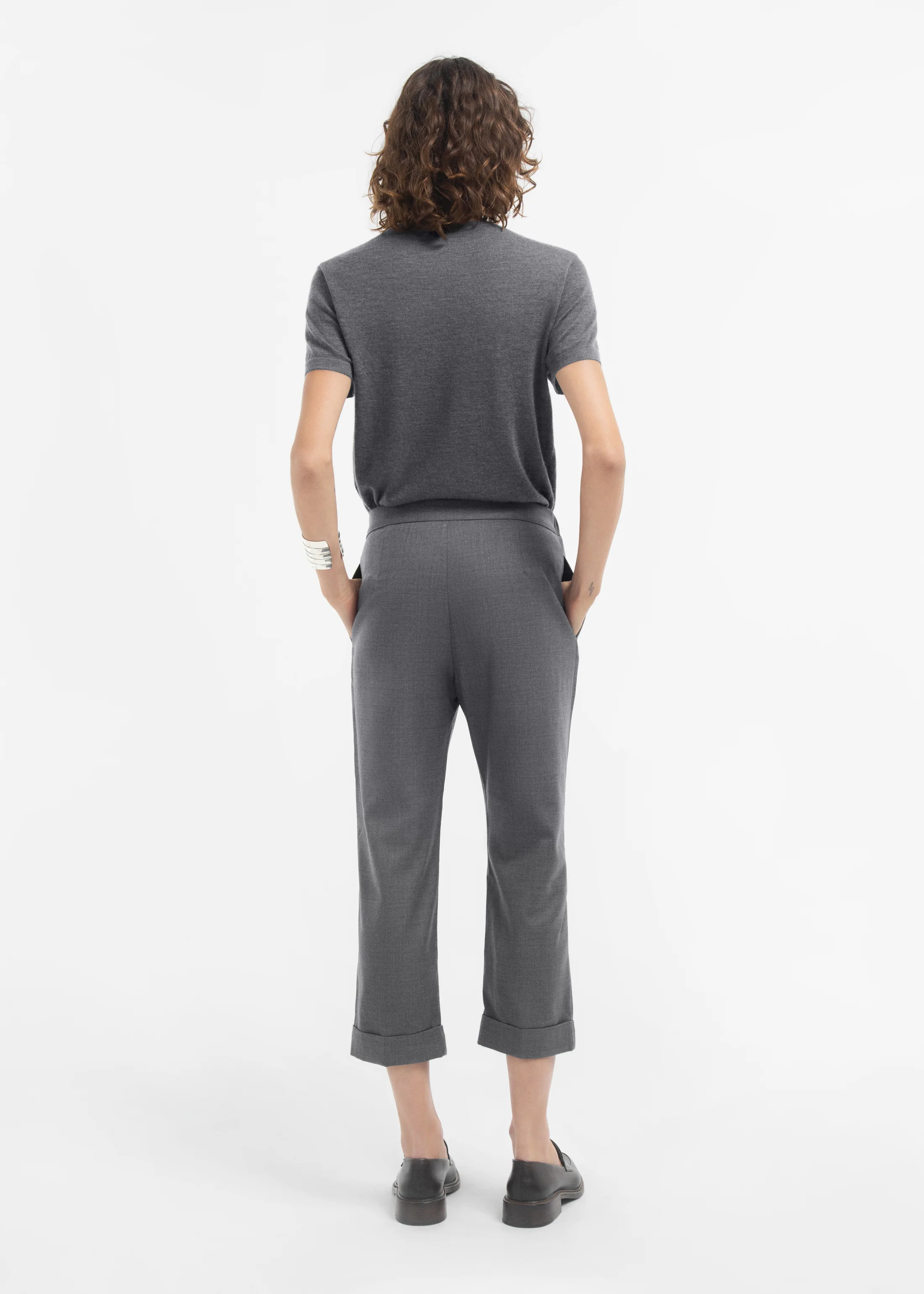 Turn Up Cuff Jogger in Melange Wool - Grey Melange - Image 5