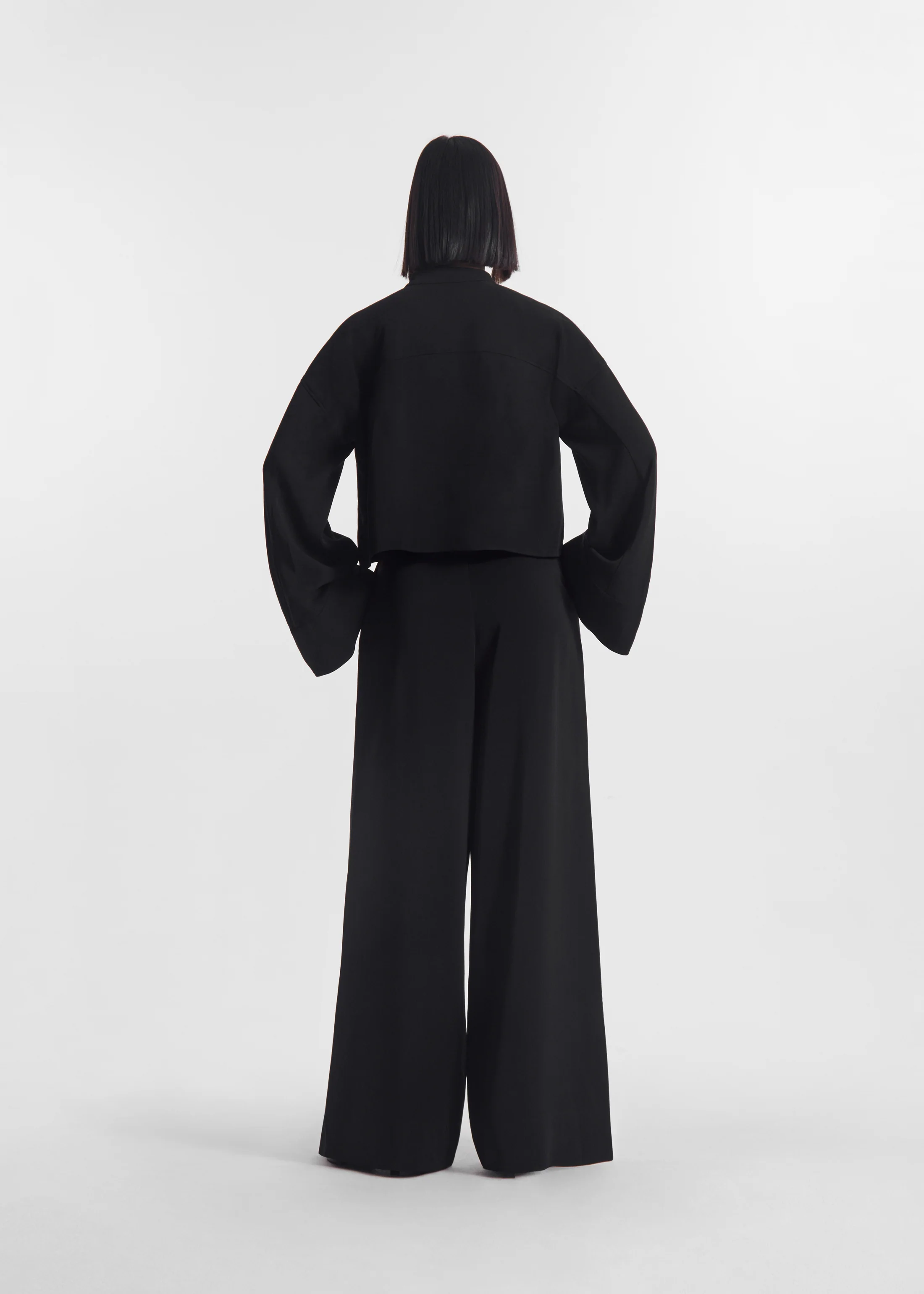 Wide Leg Pant in Crepe - Black - Image 3