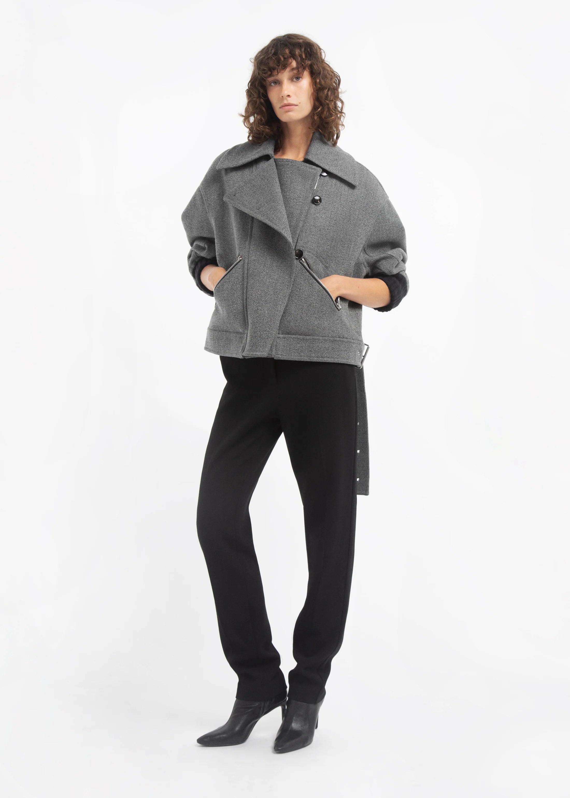 Oversized Engineered Bomber in Wool - Grey Melange - Image 5
