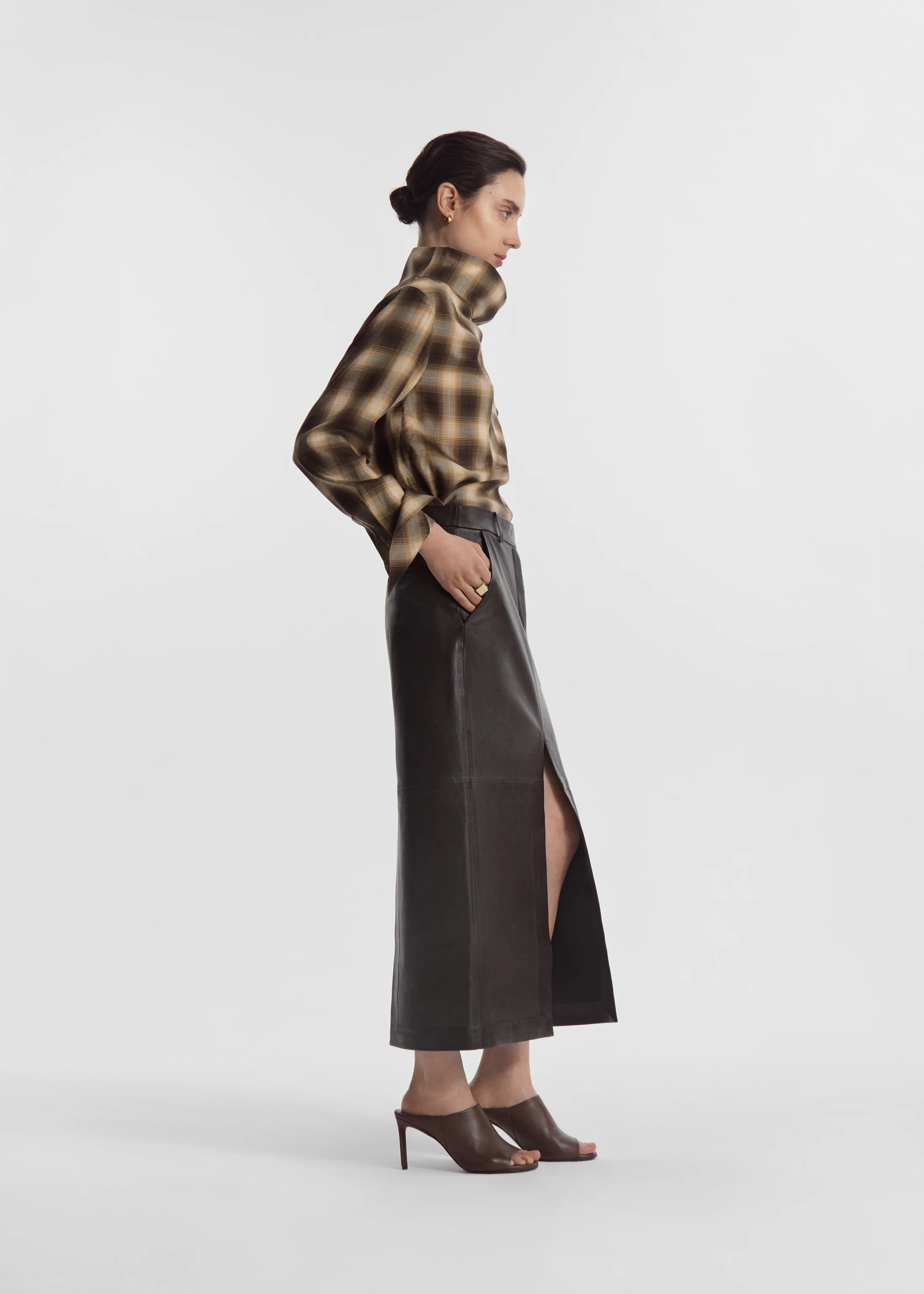 Workwear Shirt in Tencel Plaid - Brown Multi - Image 4