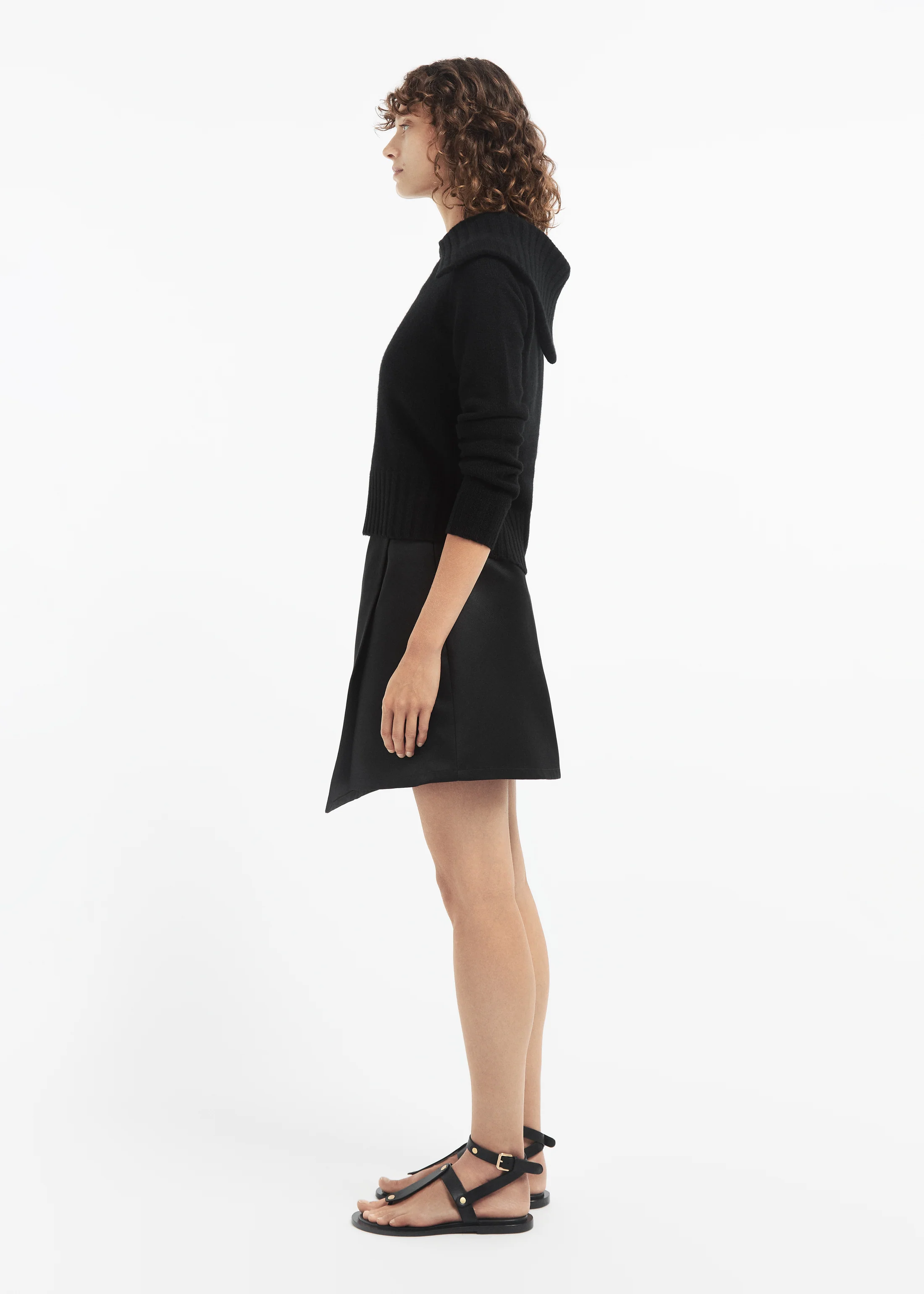 Wrap Mini Skirt in Duchess Satin - Black - Image 5